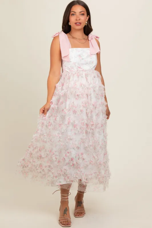Light Pink Floral Ruffle Tiered Maternity Maxi Dress sold by Pinkblush
