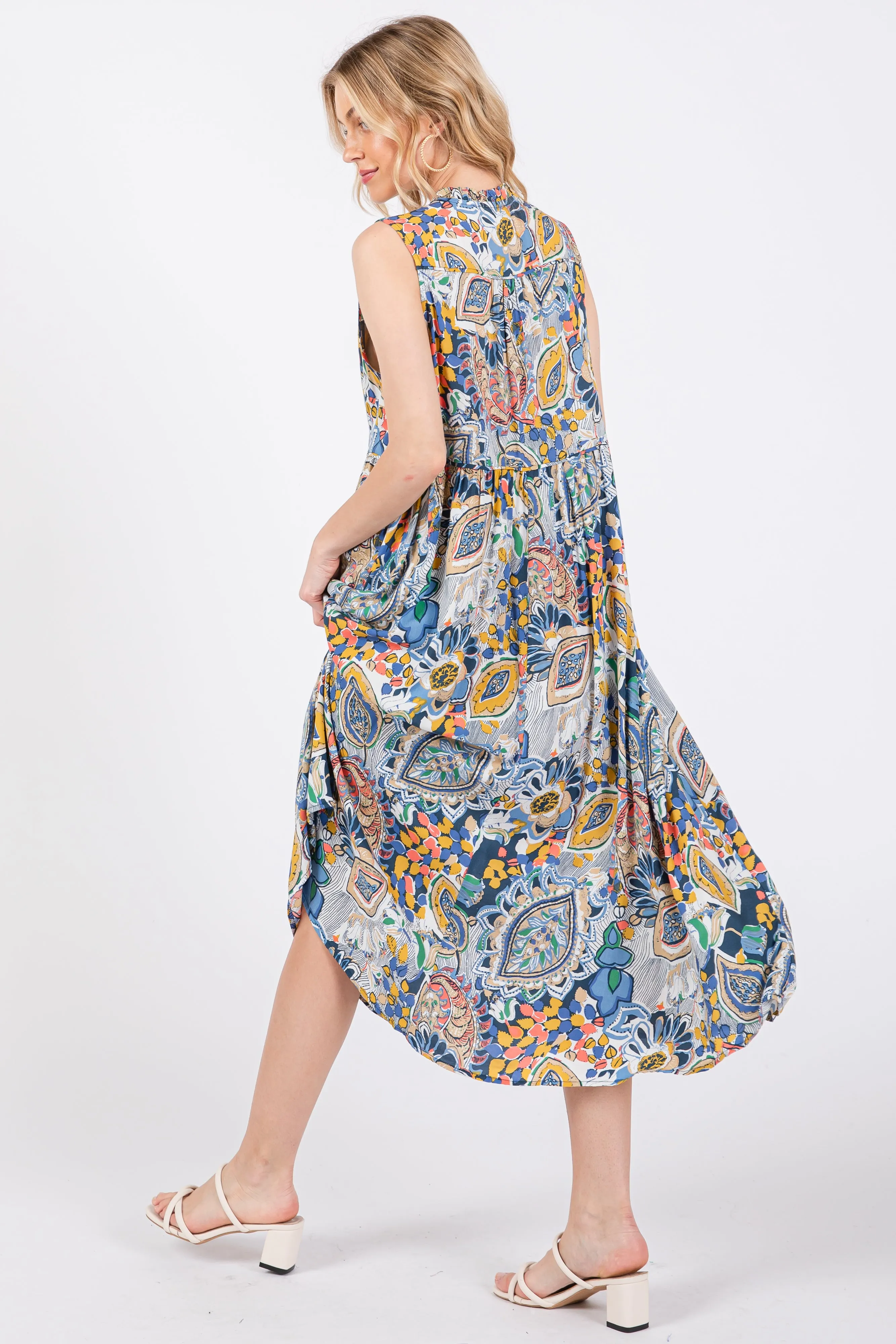 Navy Blue Floral Paisley Mock Neck Midi Dress sold by Pinkblush product image thumbnail 3
