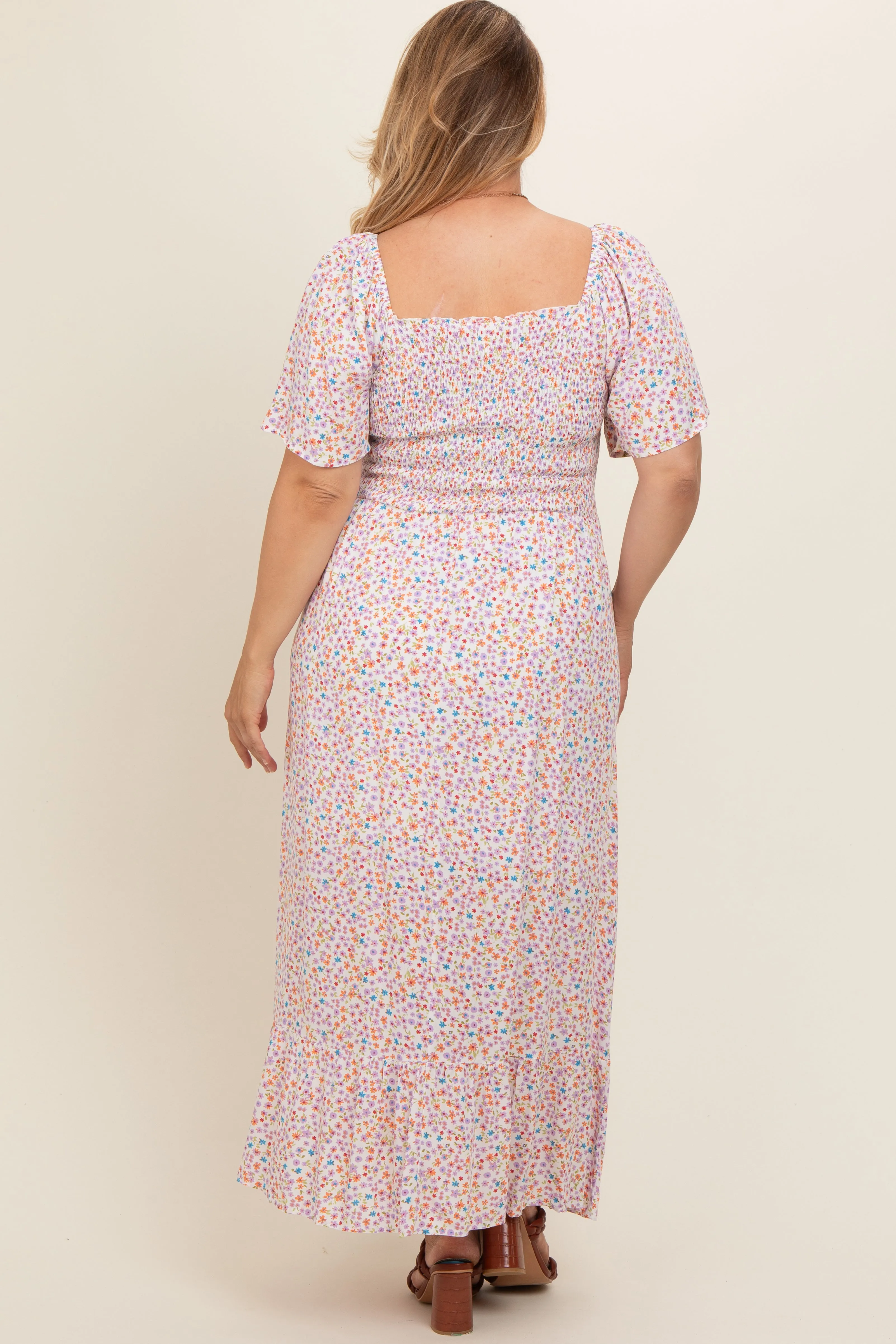 Ivory Floral Smocked Plus Maternity Maxi Dress sold by Pinkblush product image thumbnail 3