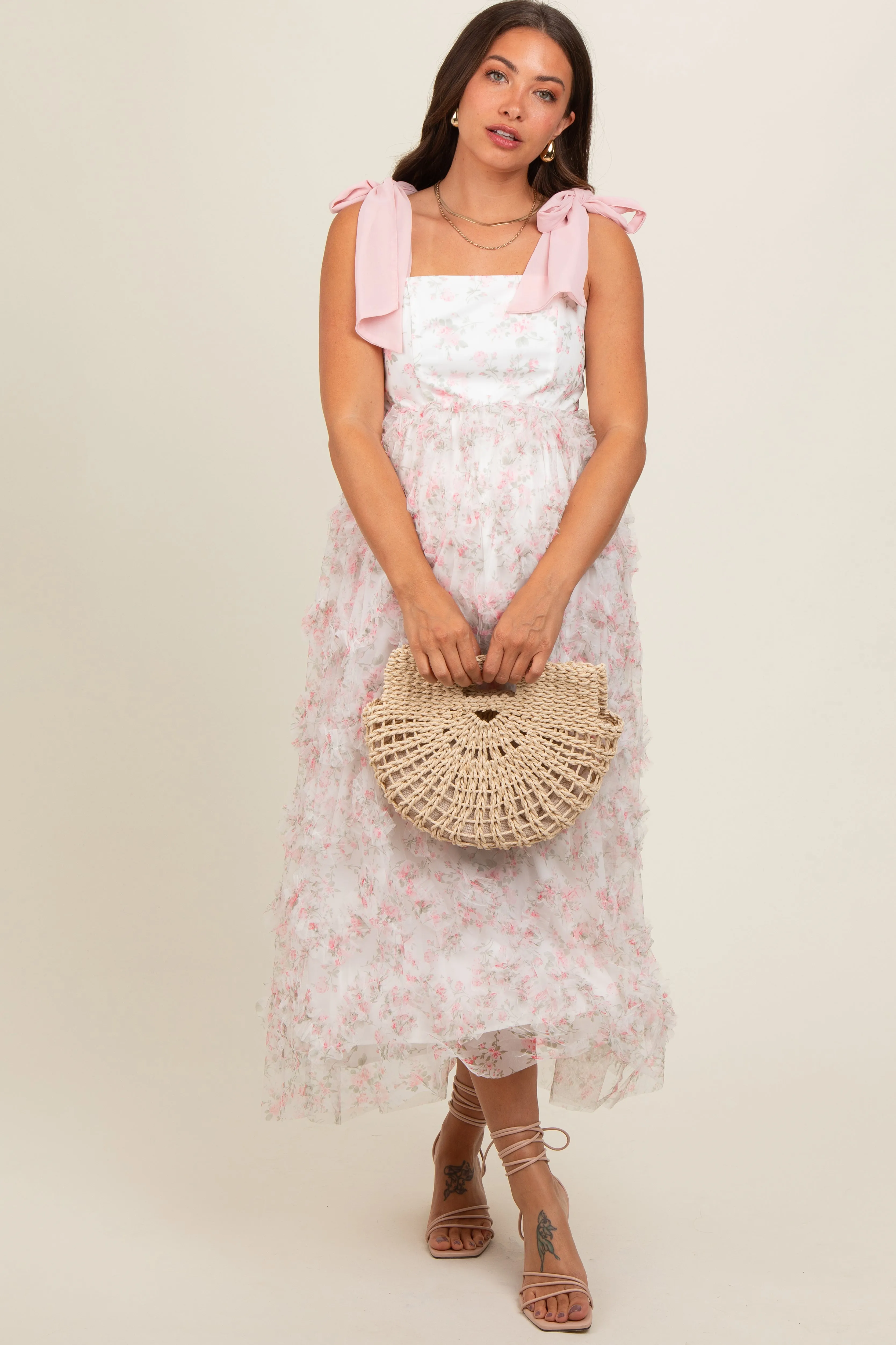 Light Pink Floral Ruffle Tiered Maternity Maxi Dress sold by Pinkblush product image thumbnail 2