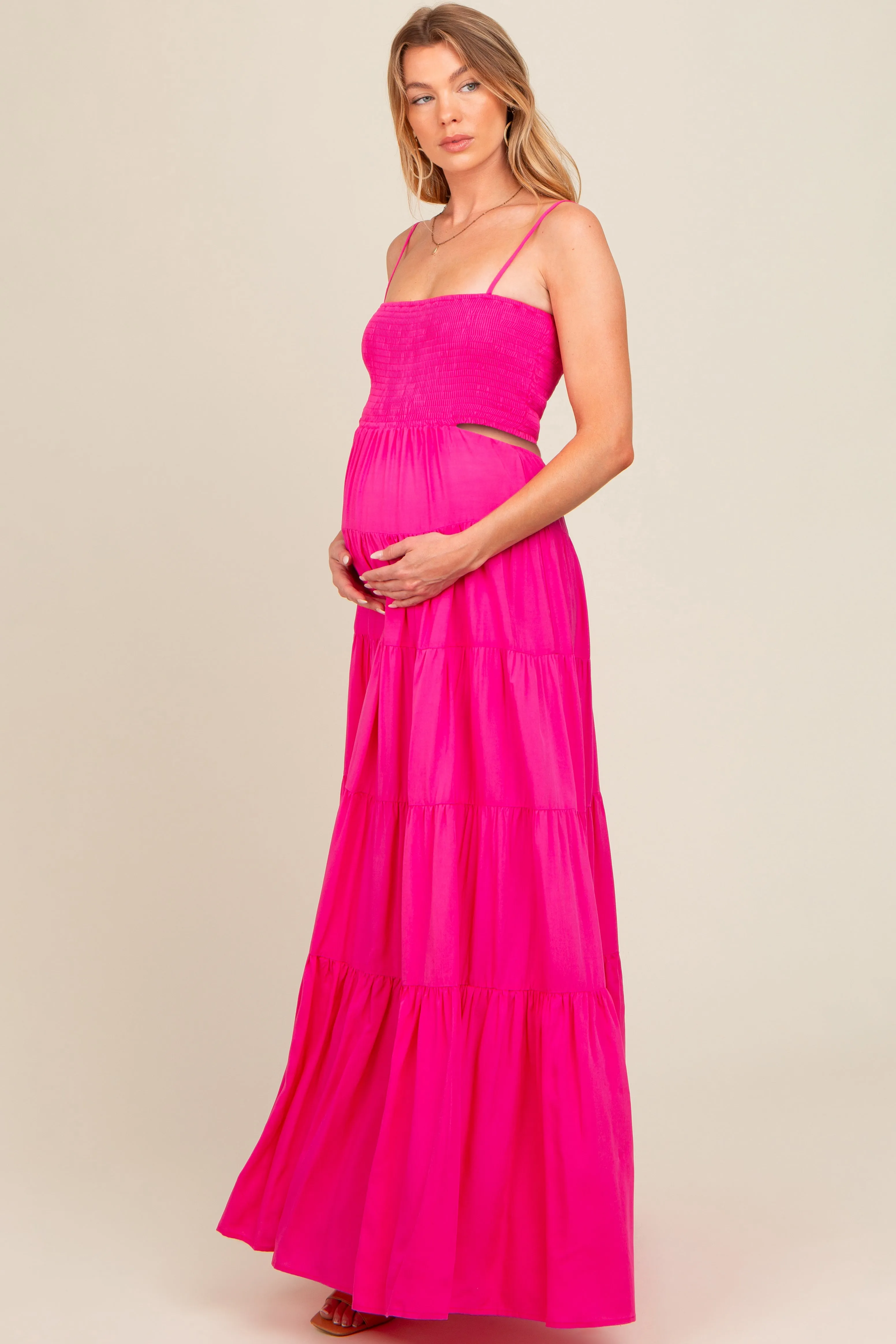 Pink Smocked Cutout Maternity Maxi Dress sold by Pinkblush product image thumbnail 2