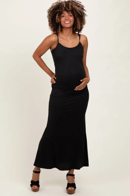 Black Backless Fishtail Sleeveless Maternity Maxi Dress made by Pinkblush