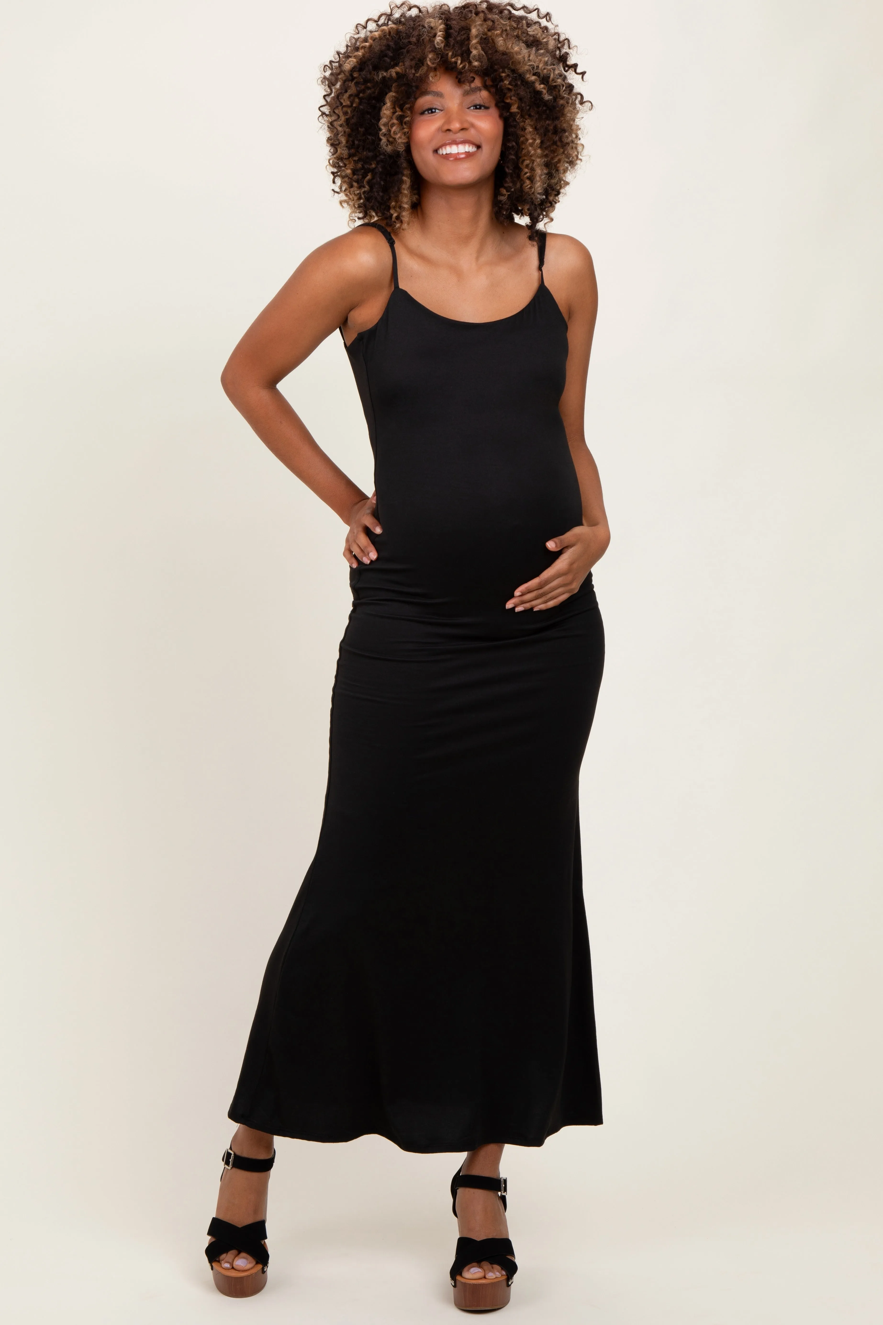 Black Backless Fishtail Sleeveless Maternity Maxi Dress sold by Pinkblush