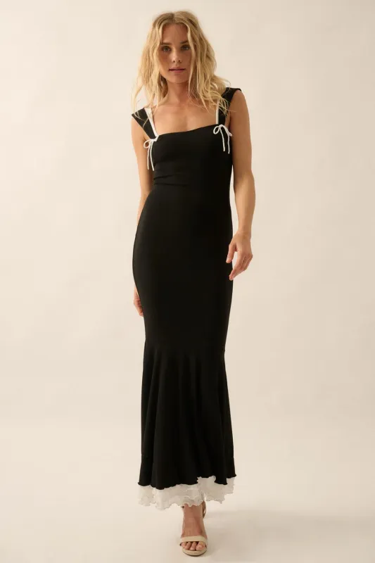 Black Knit Tie Detail Sleeveless Mermaid Maxi Dress sold by Pinkblush