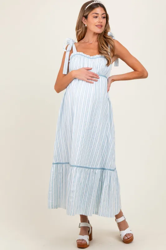 Ivory Striped Bow-Tie Maternity Maxi Dress sold by Pinkblush