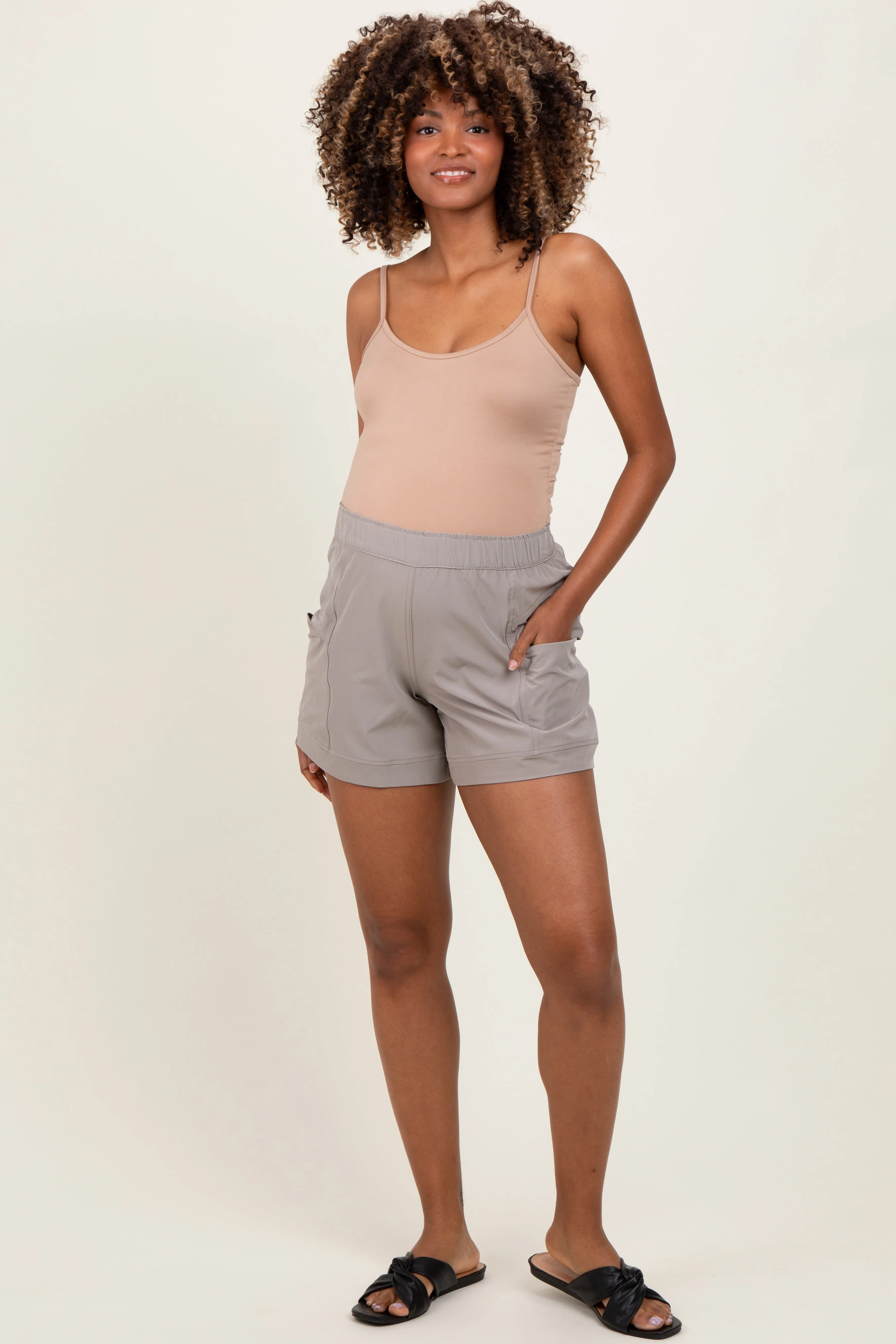 Taupe Elastic Cargo Maternity Shorts sold by Pinkblush product image thumbnail 2