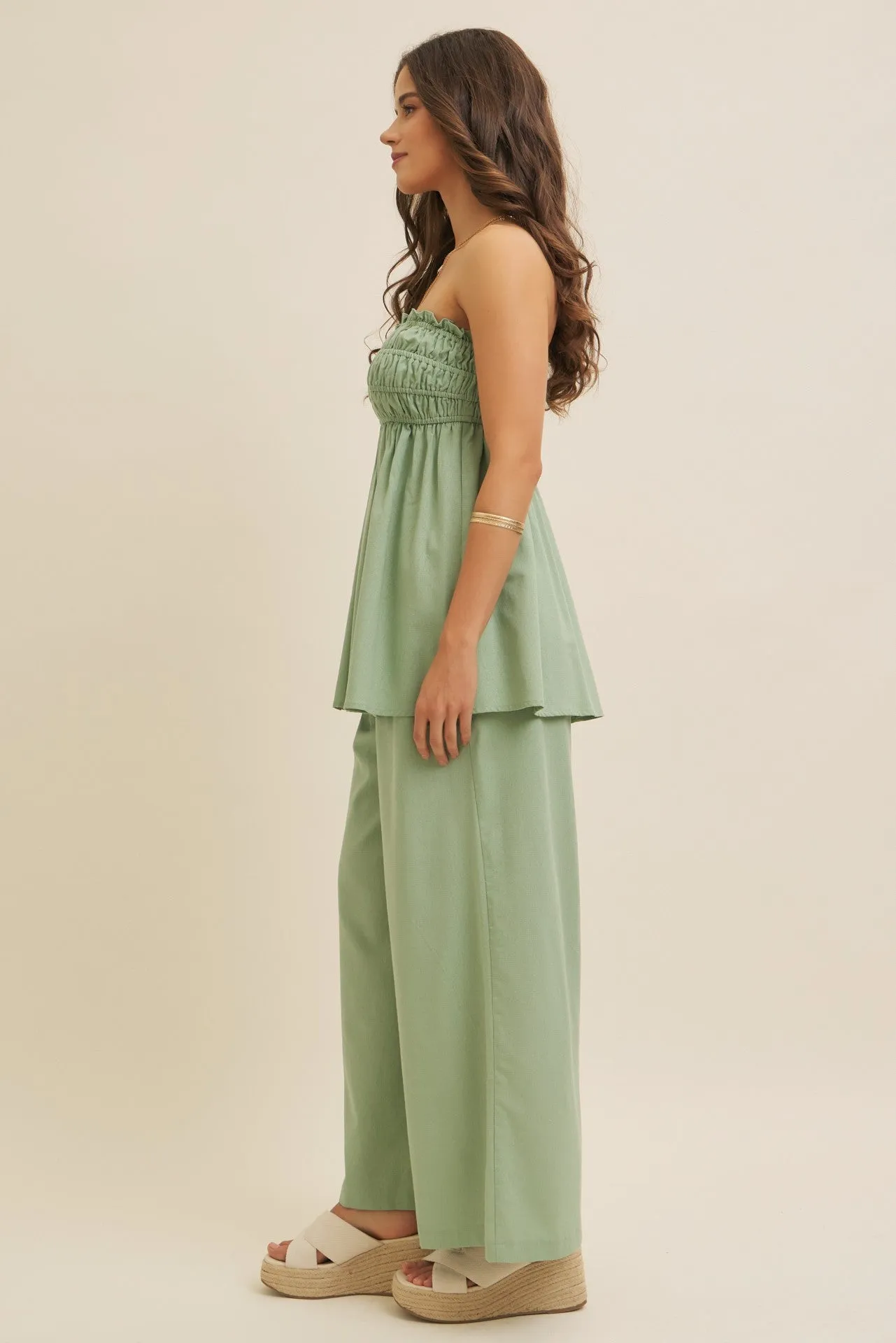 Light Olive Linen Ruched Strapless Tube Tunic Top sold by Pinkblush product image thumbnail 5