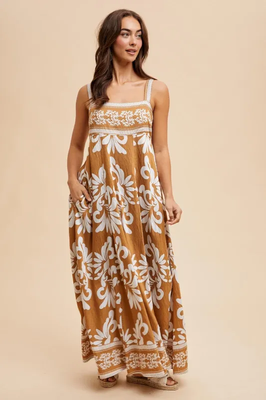 Camel Resort Border Print Maxi Dress sold by Pinkblush