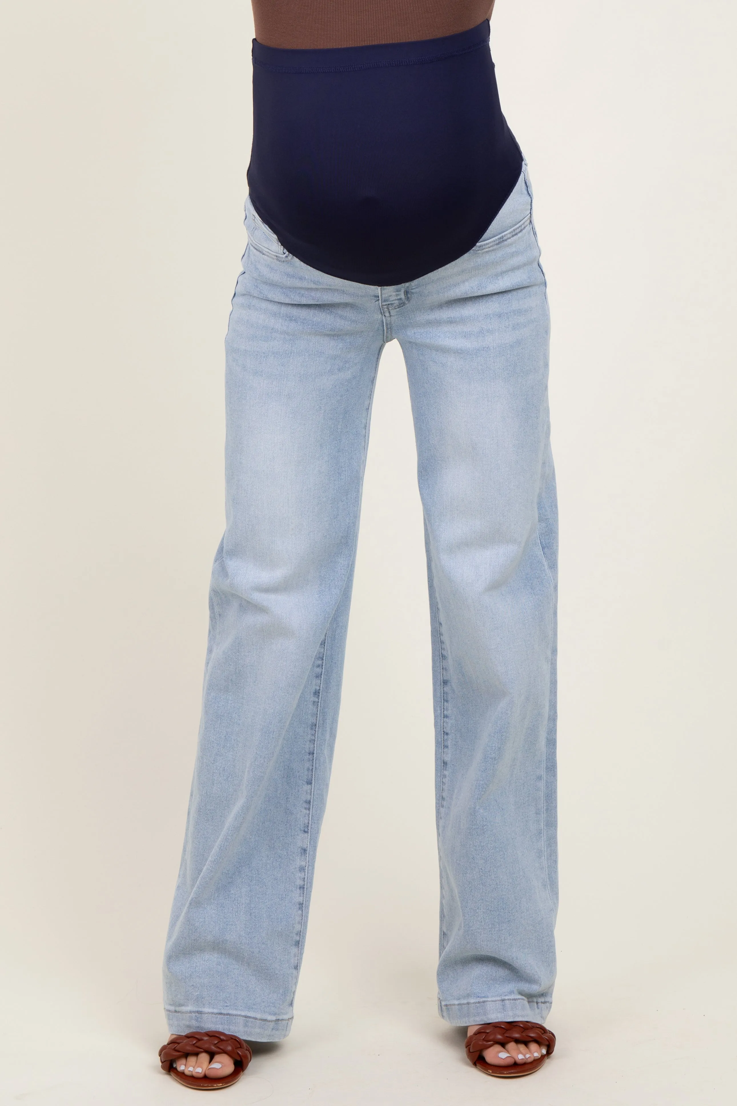 Light Blue Washed Wide Leg Maternity Jeans sold by Pinkblush product image thumbnail 3