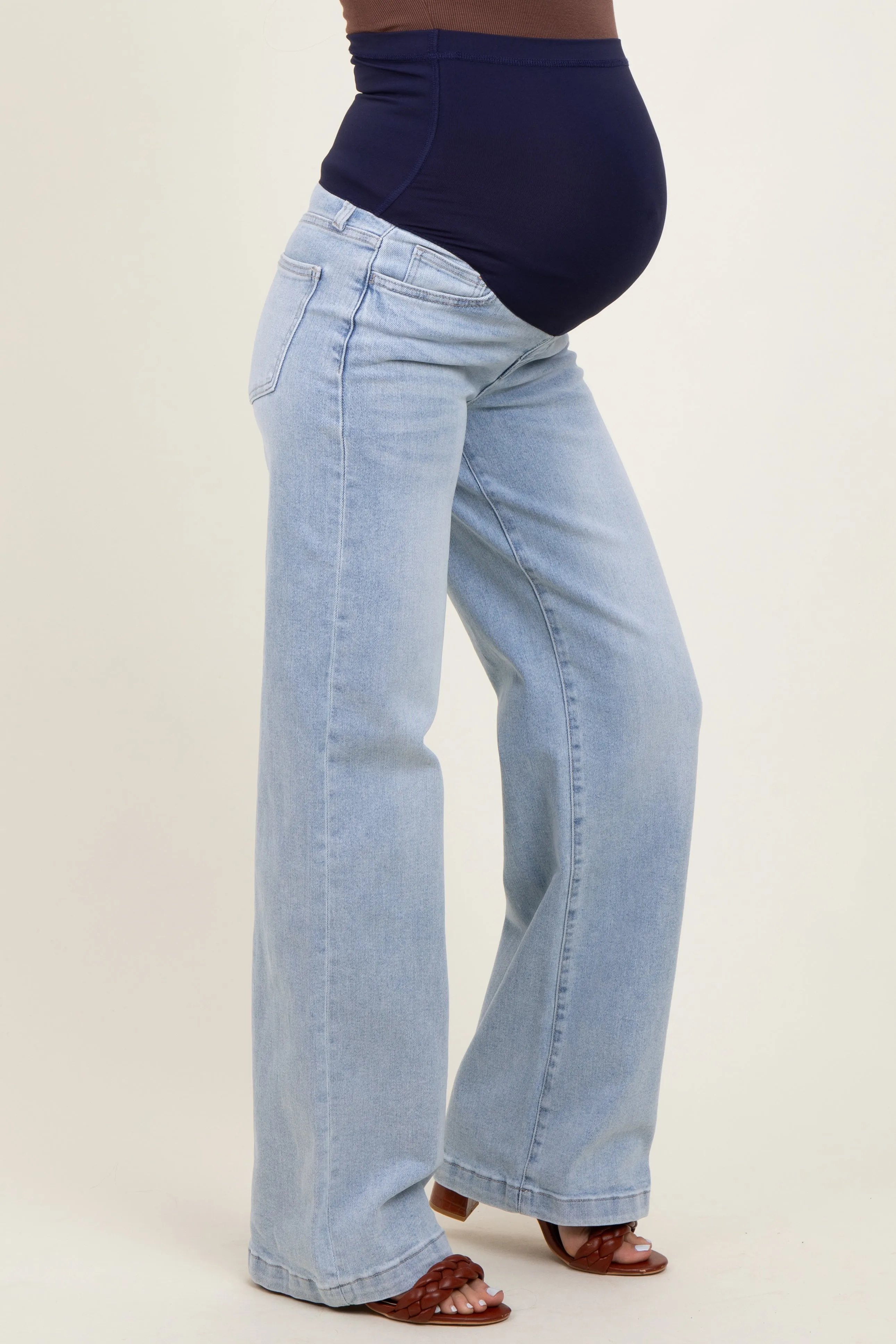 Light Blue Washed Wide Leg Maternity Jeans sold by Pinkblush product image thumbnail 4