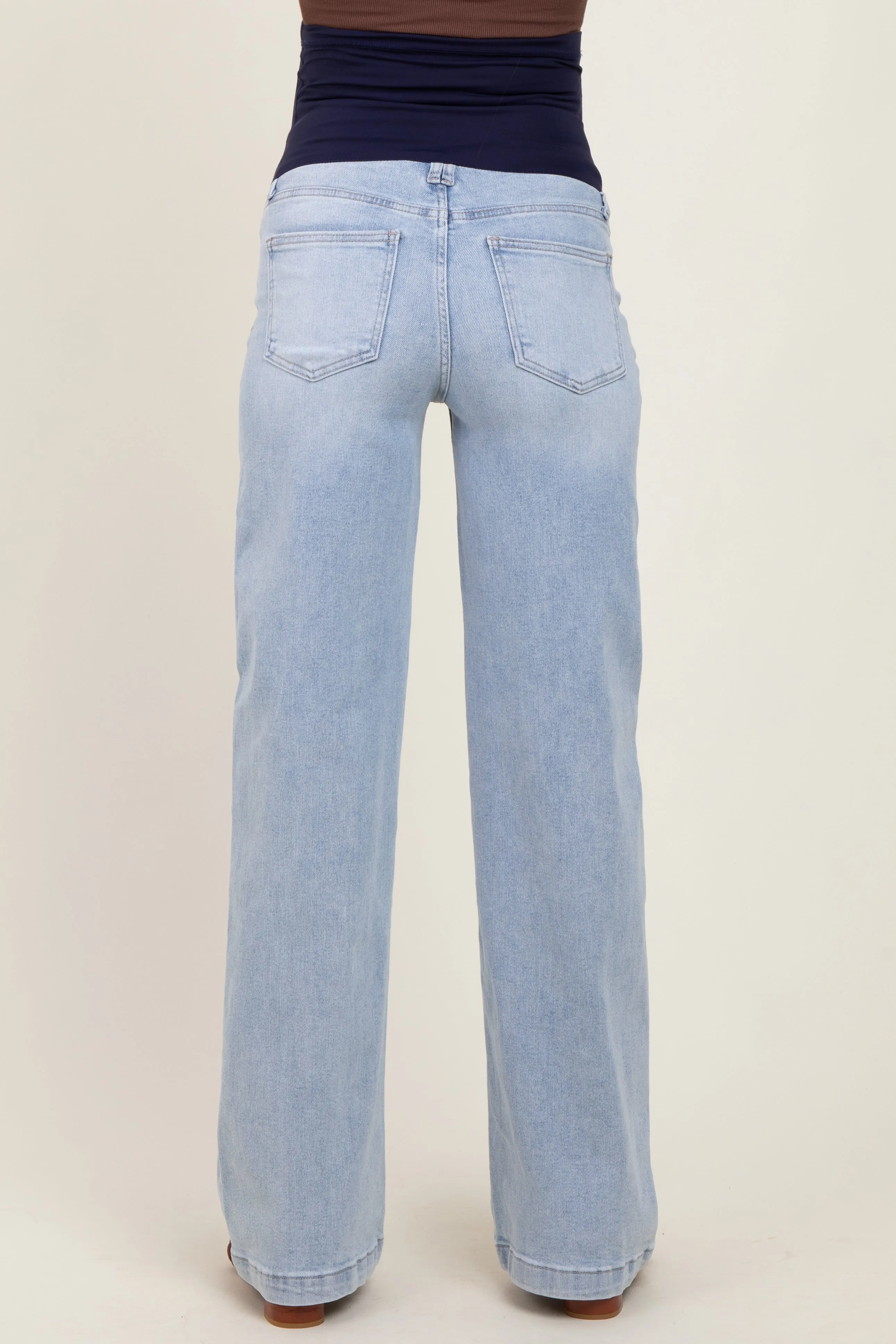 Light Blue Washed Wide Leg Maternity Jeans sold by Pinkblush product image thumbnail 5