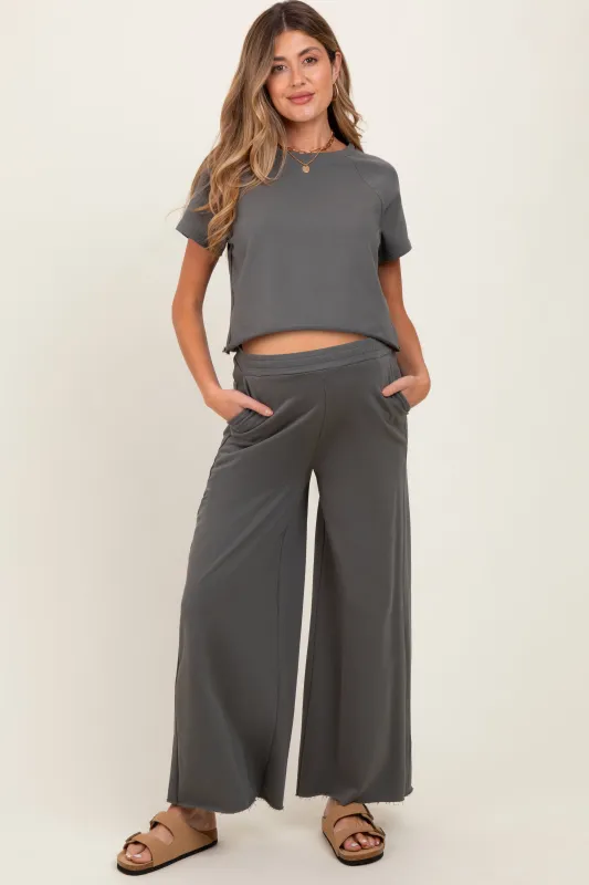 Olive Basic Tee And Wide Leg Pant Maternity Set sold by Pinkblush