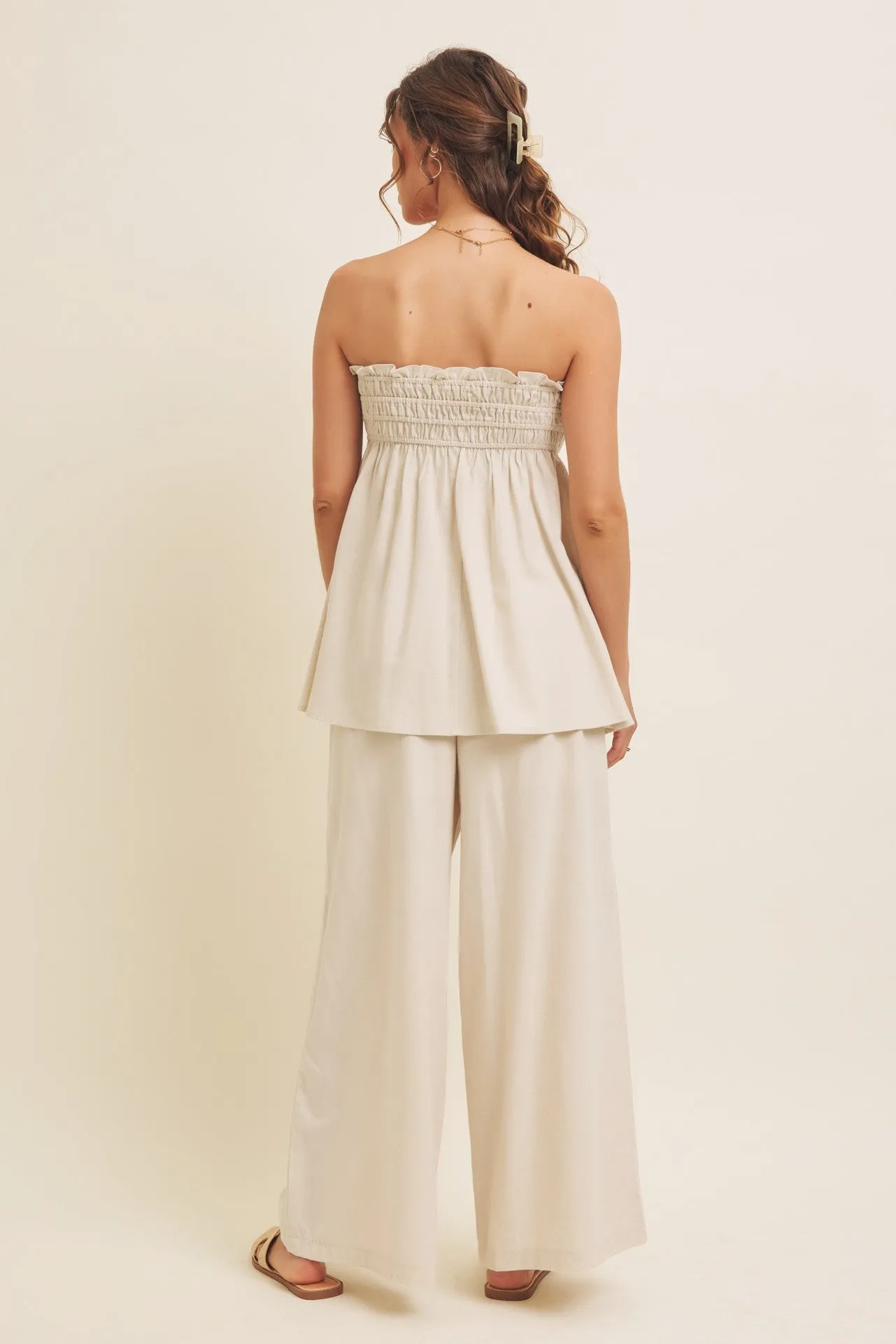 Beige Linen Ruched Strapless Tube Tunic Top sold by Pinkblush product image thumbnail 5