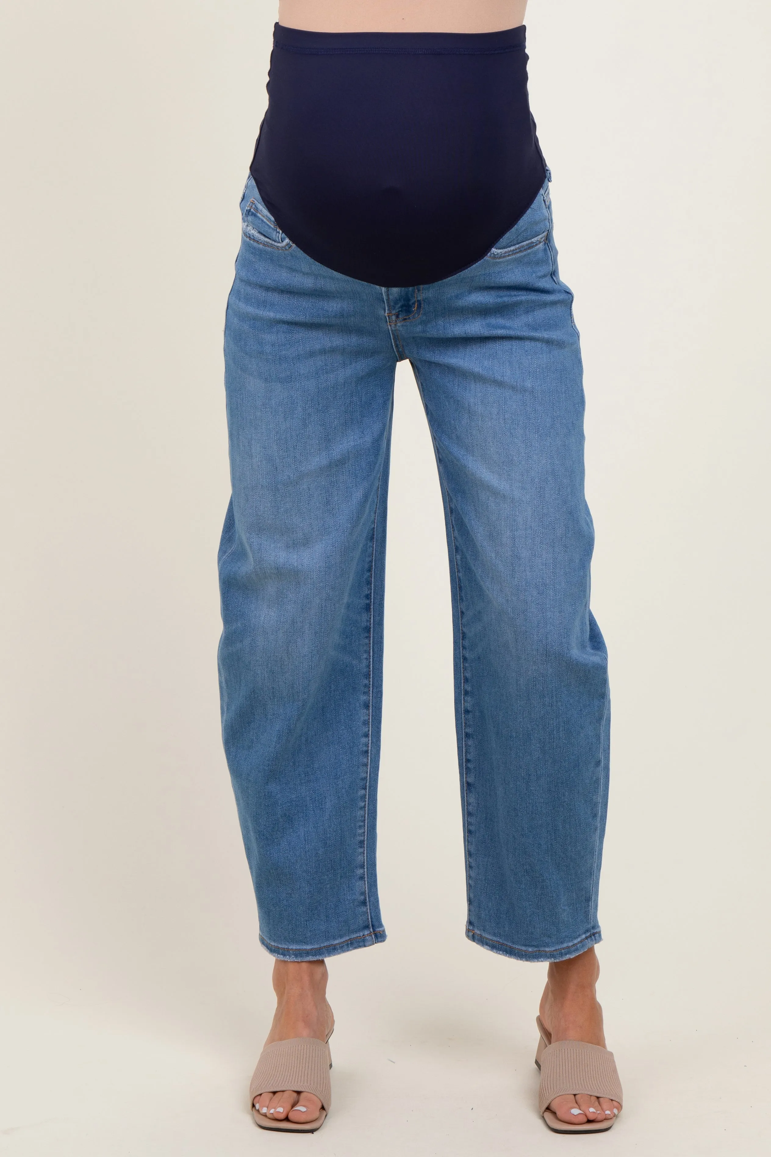 Blue Classic Wash Barrel Leg Maternity Jeans sold by Pinkblush product image thumbnail 2
