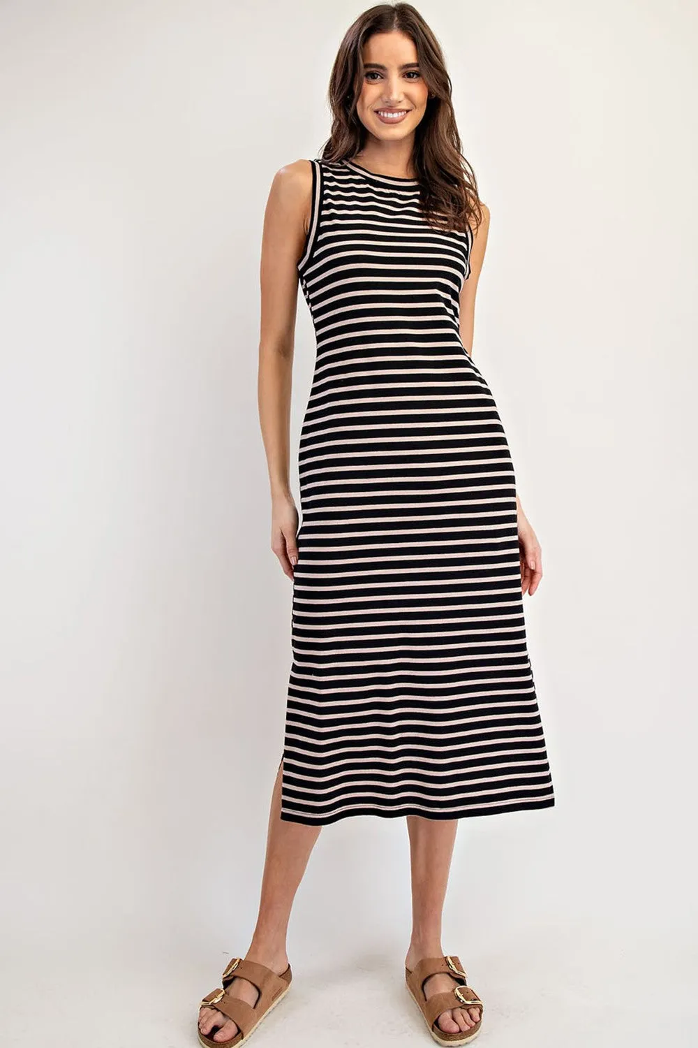 Black Striped Sleeveless Side Slit Midi Dress sold by Pinkblush product image thumbnail 2