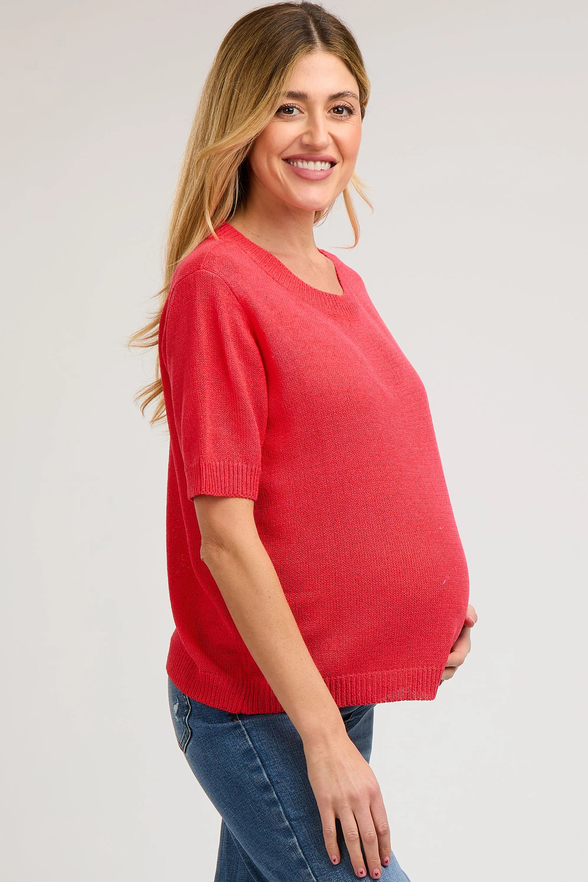 Red Knit Short Sleeve Maternity Top sold by Pinkblush product image thumbnail 2