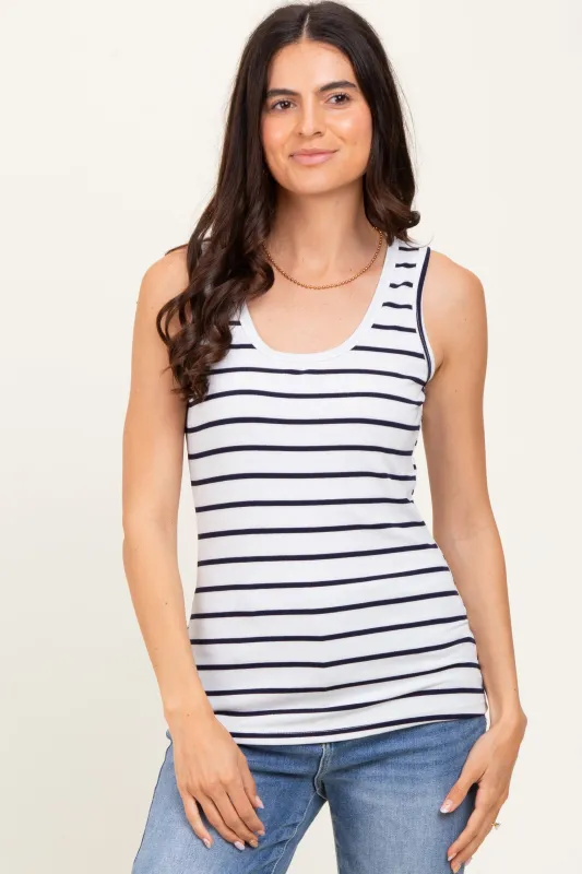 White Striped Ribbed Fitted Tank Top sold by Pinkblush