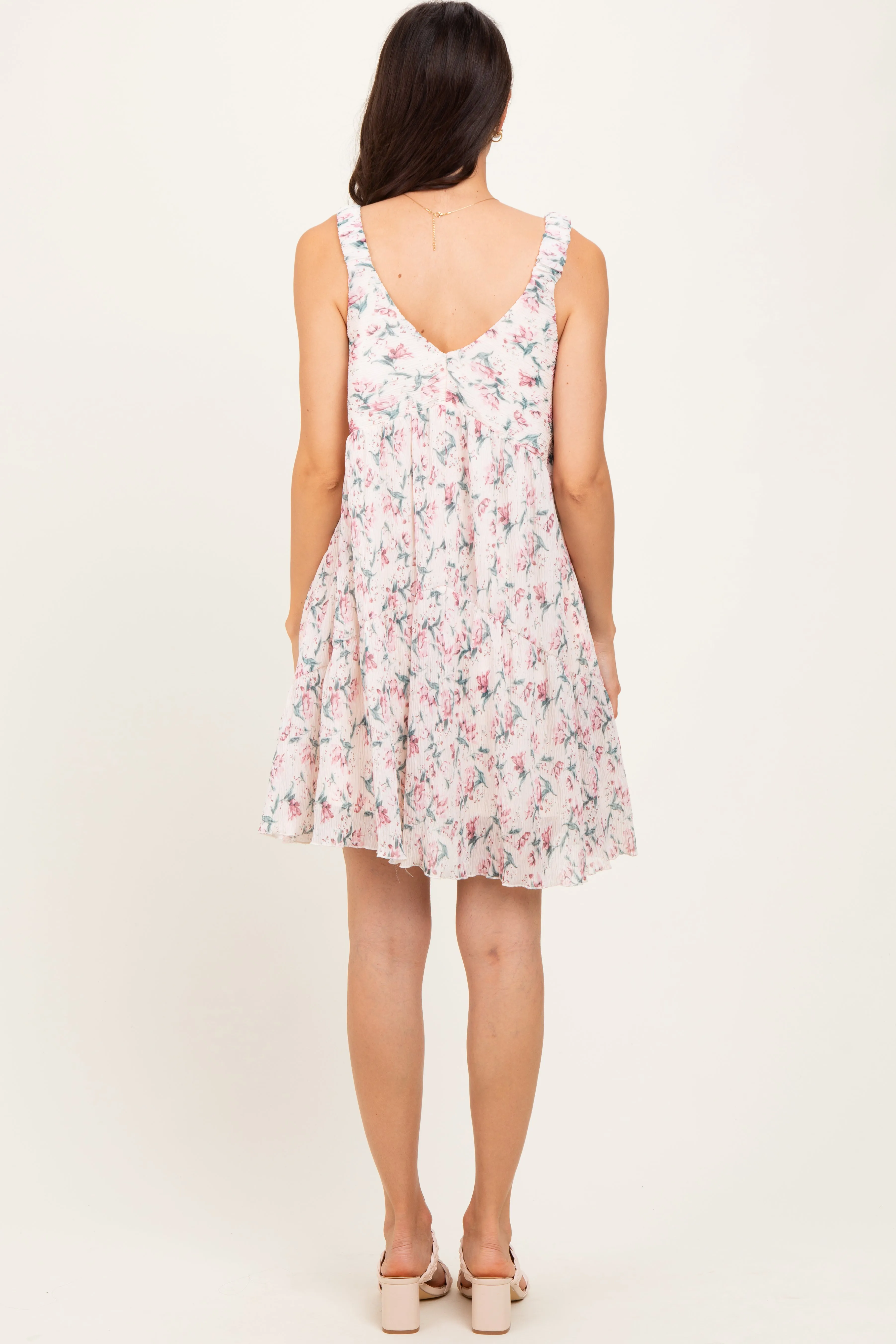 Pink Floral Plisse Texture Mini Dress sold by Pinkblush product image thumbnail 3