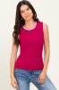 Magenta Ribbed Contrast Embroidered Sleeveless Top sold by Pinkblush