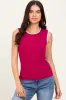 Magenta Ribbed Contrast Embroidered Sleeveless Top sold by Pinkblush