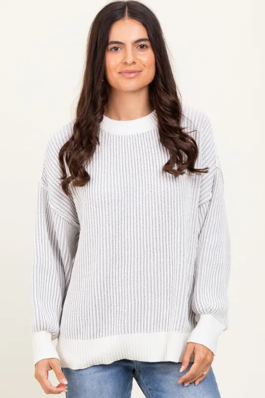 Grey Ribbed Balloon Sleeve Sweater sold by Pinkblush