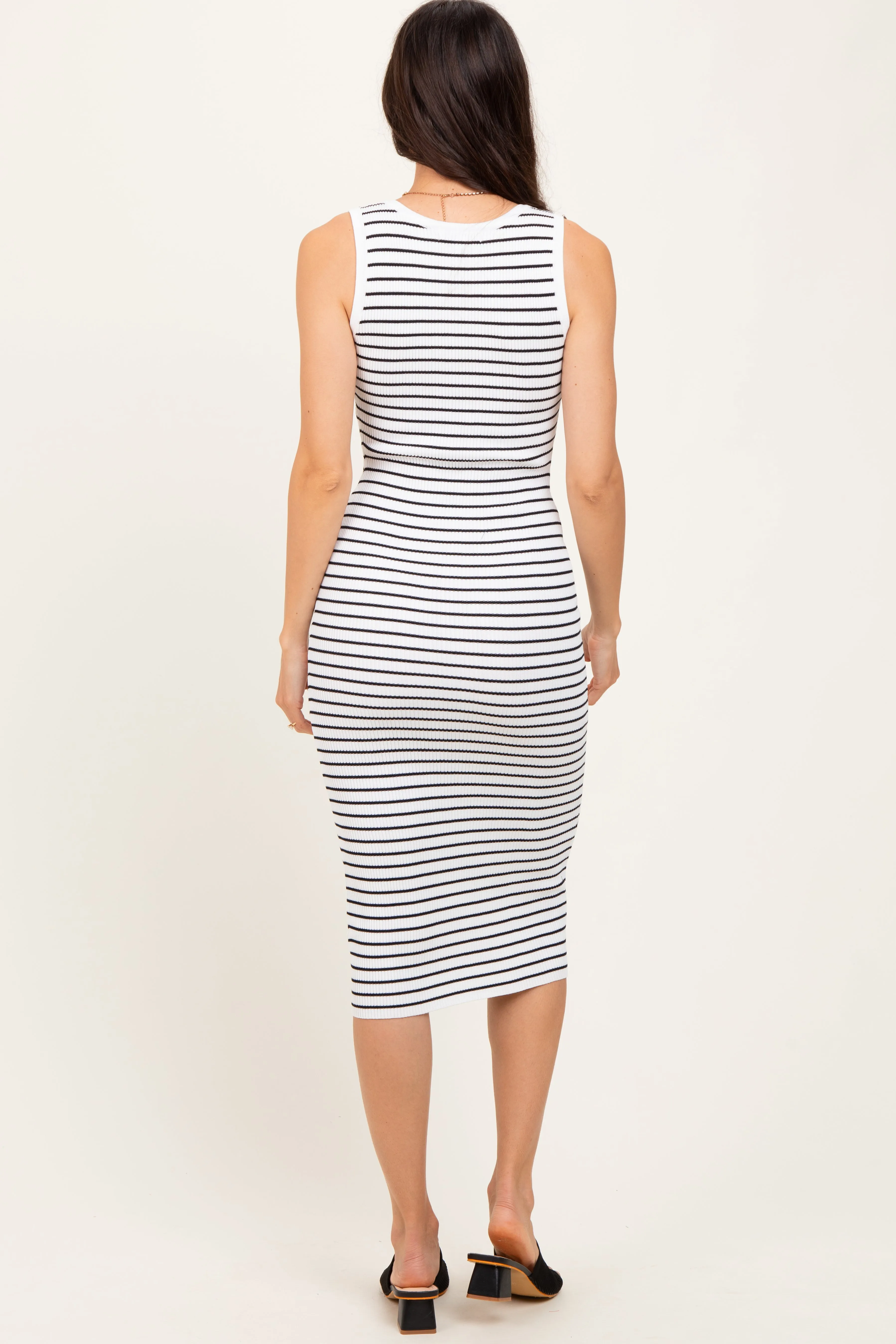 White Striped Sleeveless Fitted Midi Dress sold by Pinkblush product image thumbnail 4