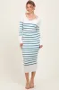 Teal Ribbed Knit Striped Long Sleeve Maternity Sweater Dress sold by Pinkblush