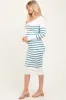 Teal Ribbed Knit Striped Long Sleeve Maternity Sweater Dress sold by Pinkblush