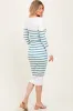 Teal Ribbed Knit Striped Long Sleeve Maternity Sweater Dress sold by Pinkblush