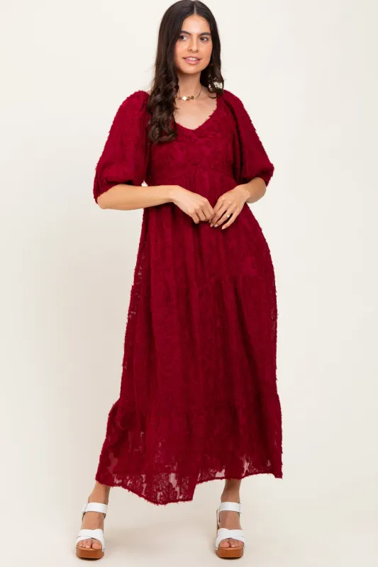 Burgundy Textured Tiered Midi Dress sold by Pinkblush