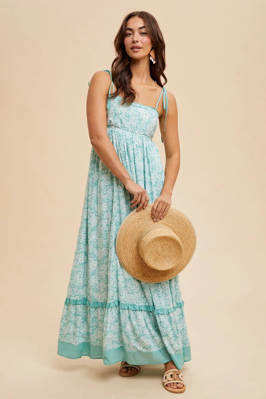 Mint Floral Shoulder Tie Maxi Dress sold by Pinkblush product image thumbnail 2