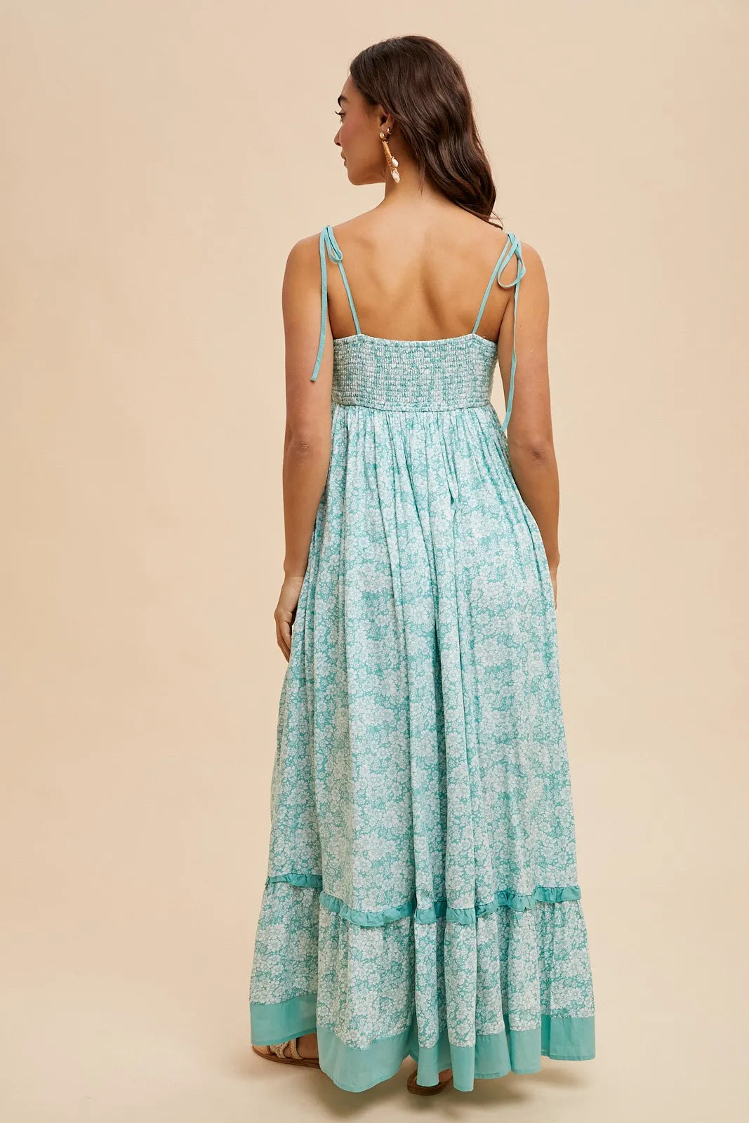 Mint Floral Shoulder Tie Maxi Dress sold by Pinkblush product image thumbnail 3