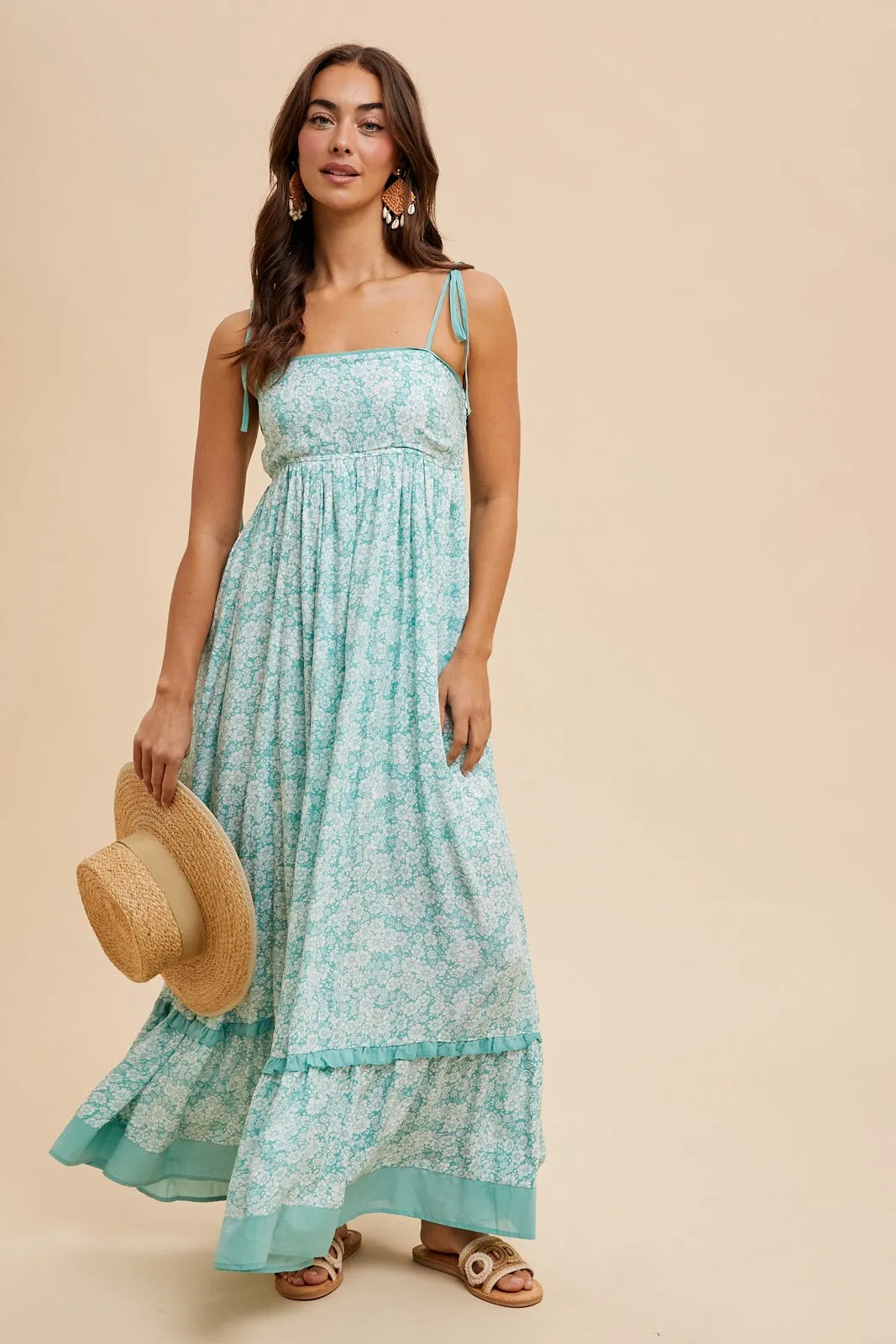 Mint Floral Shoulder Tie Maxi Dress sold by Pinkblush product image thumbnail 4
