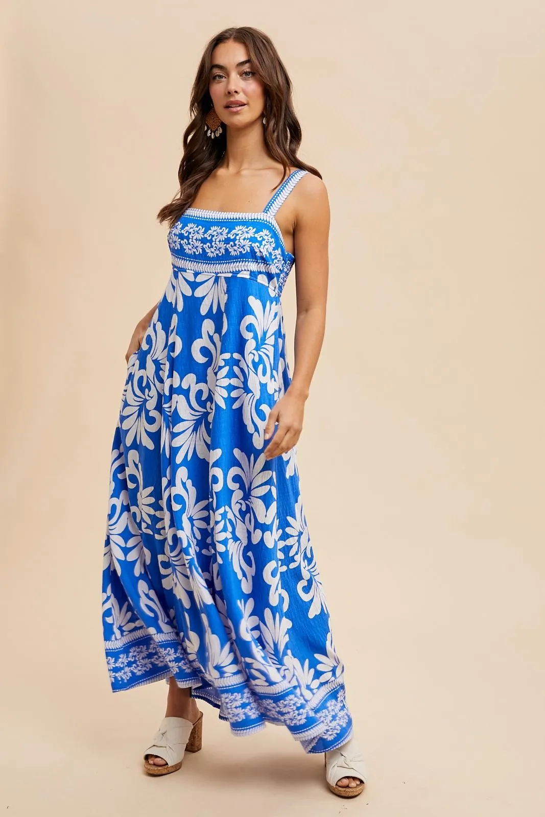 Blue Resort Border Print Maxi Dress sold by Pinkblush