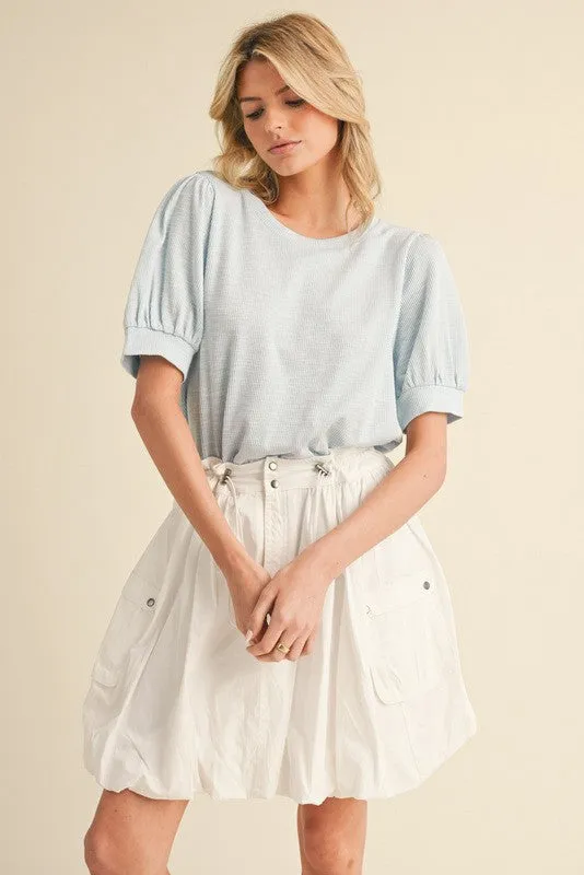 Light Blue Ribbed Puffed Sleeve Top sold by Pinkblush