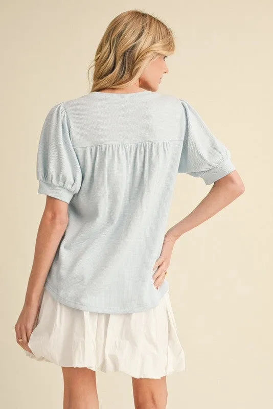 Light Blue Ribbed Puffed Sleeve Top sold by Pinkblush product image thumbnail 2