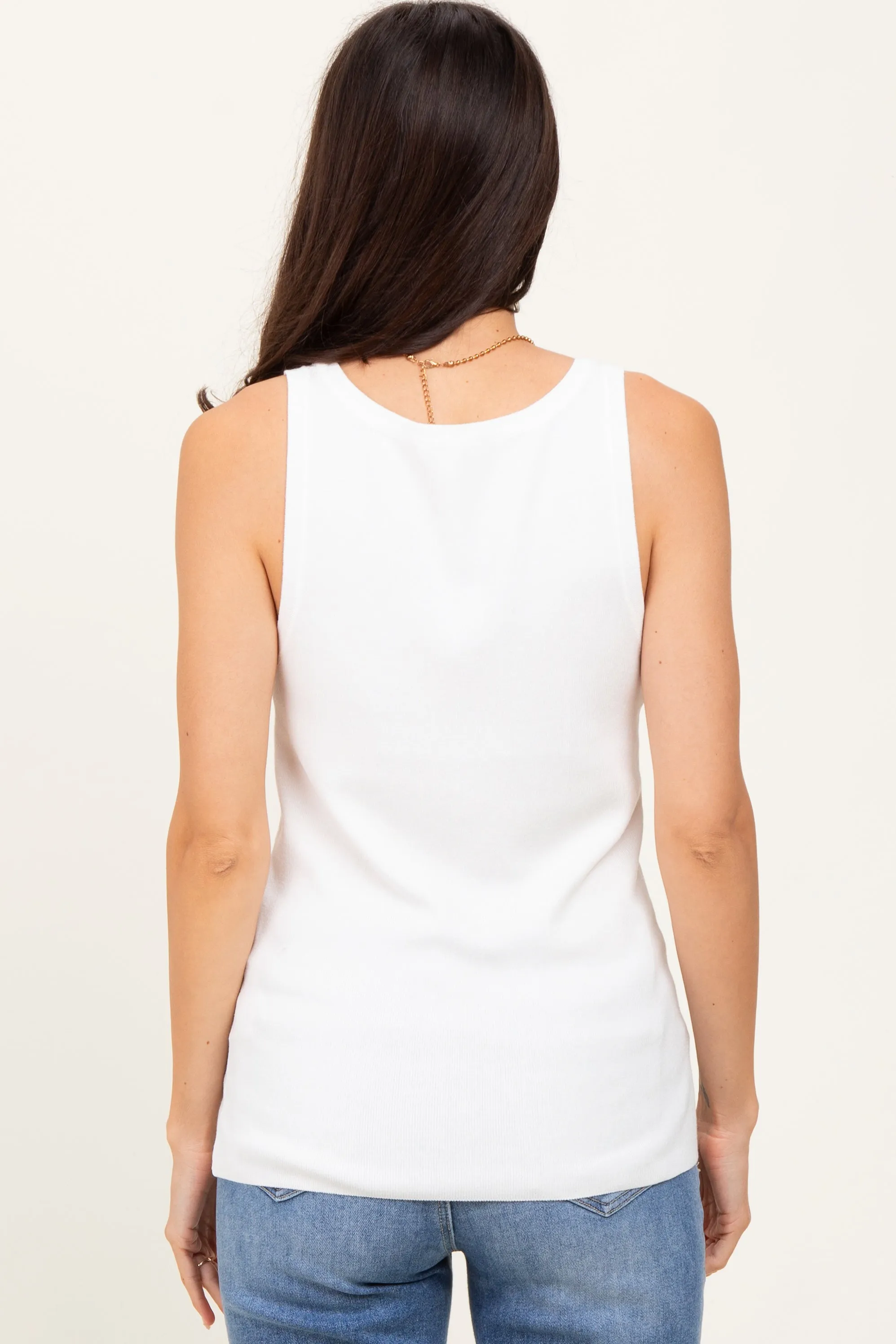 White Ribbed Knit Button Tank Top sold by Pinkblush product image thumbnail 4