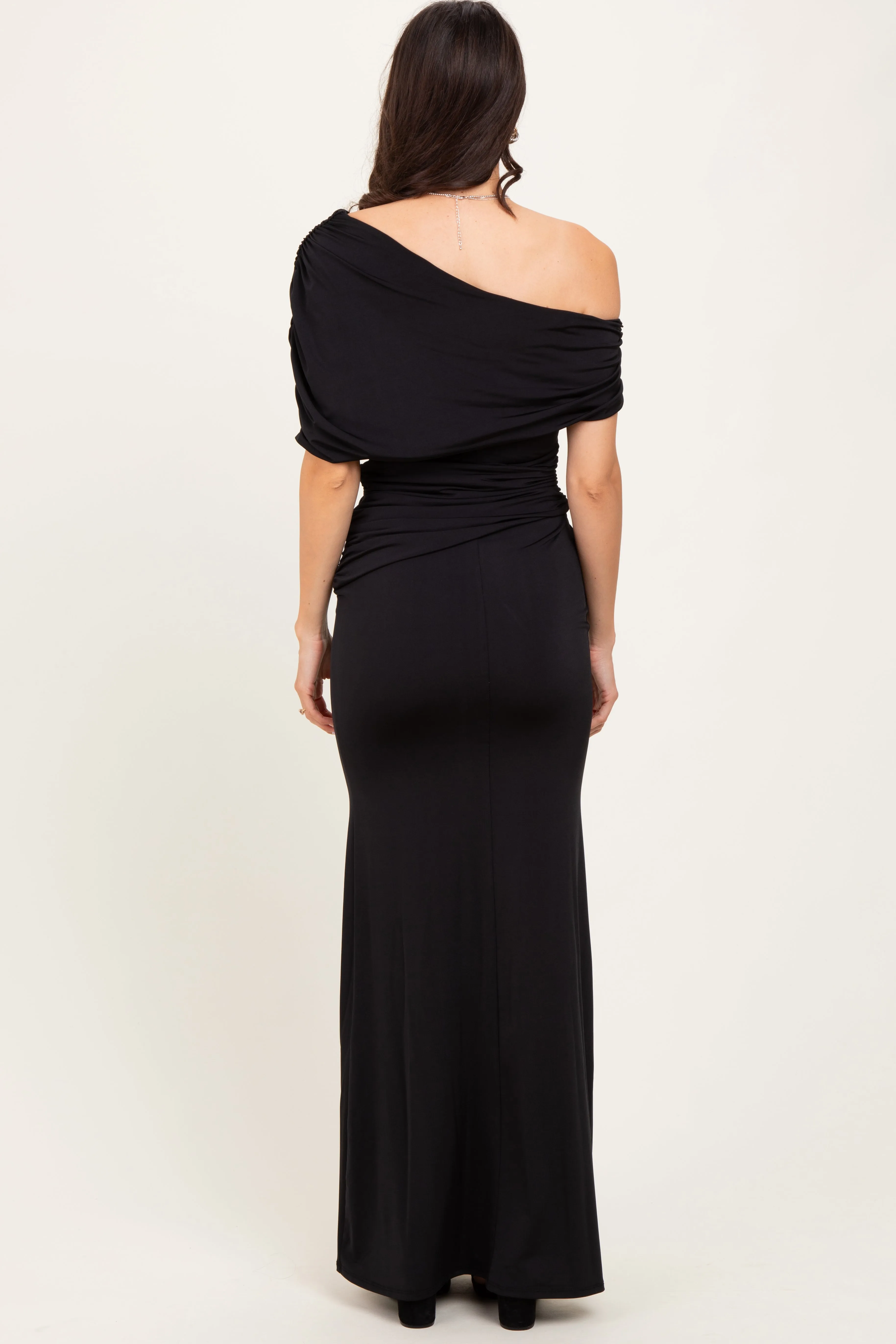Black Off Shoulder Foldover Ruched Maxi Dress sold by Pinkblush product image thumbnail 3