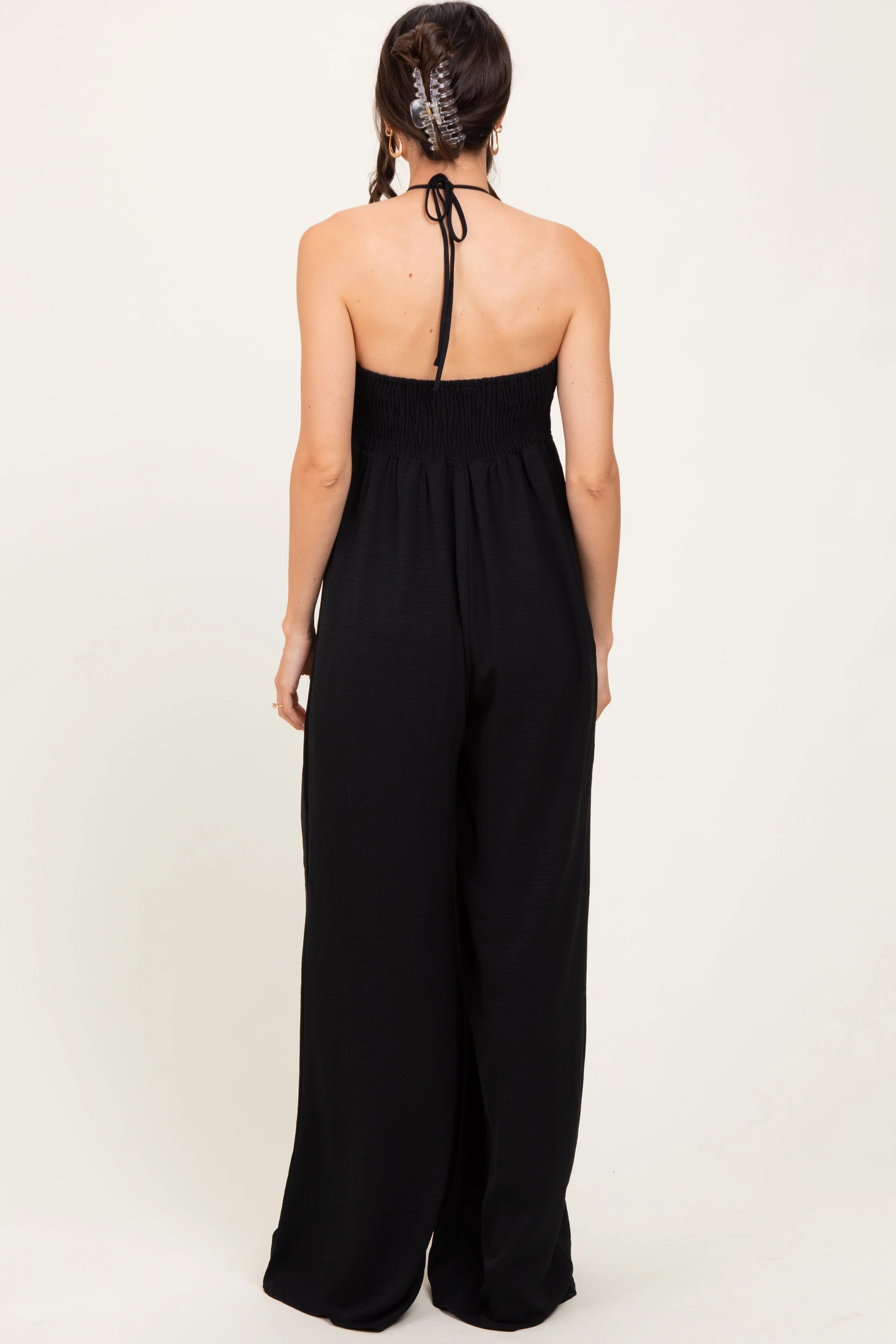 Black Halter Neck Wide Leg Jumpsuit sold by Pinkblush product image thumbnail 4