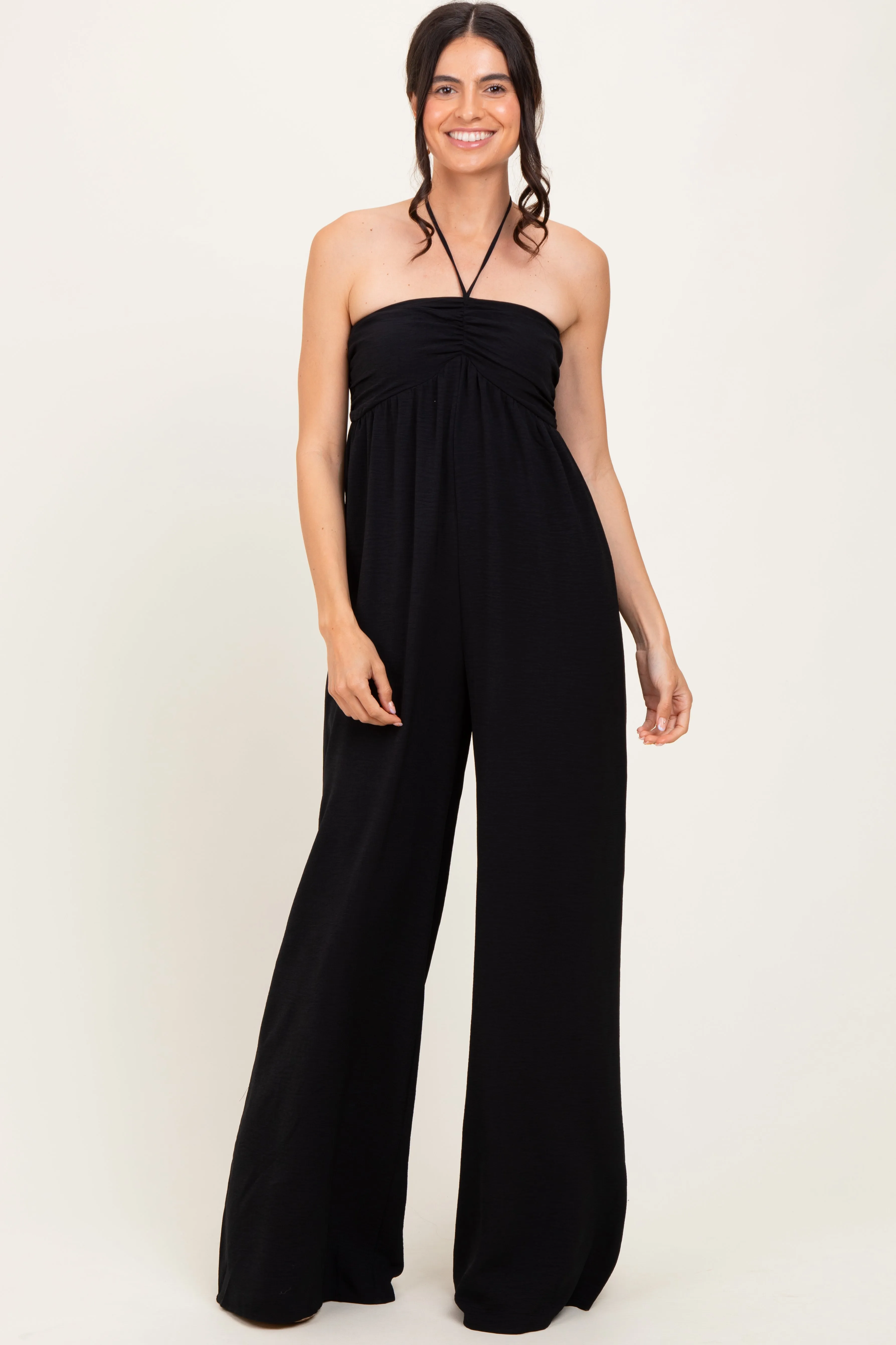 Black Halter Neck Wide Leg Jumpsuit sold by Pinkblush