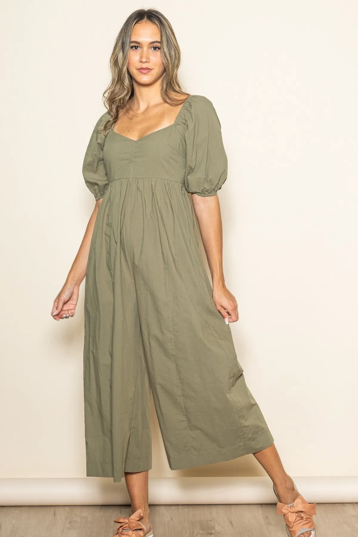Olive Sweetheart Cropped Wide Leg Jumpsuit sold by Pinkblush product image thumbnail 2