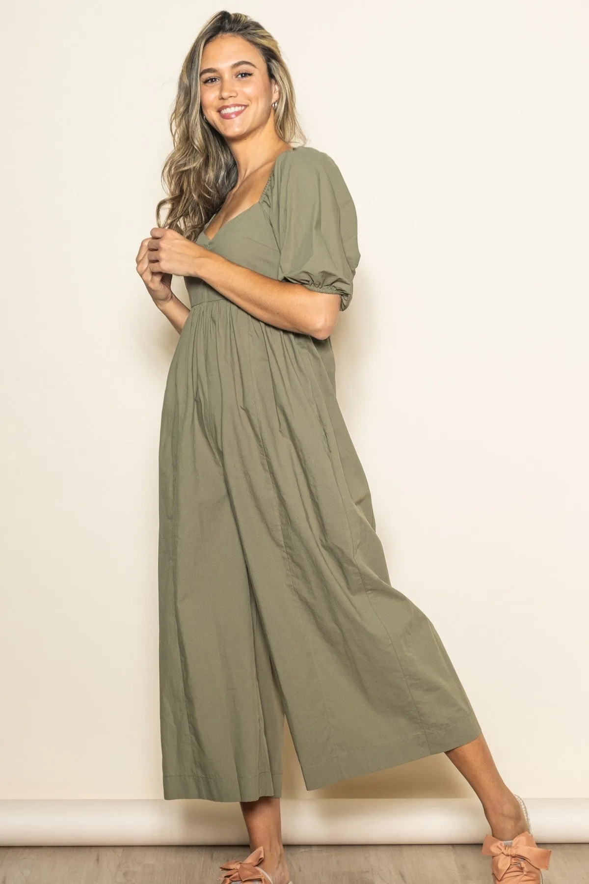 Olive Sweetheart Cropped Wide Leg Jumpsuit sold by Pinkblush product image thumbnail 3