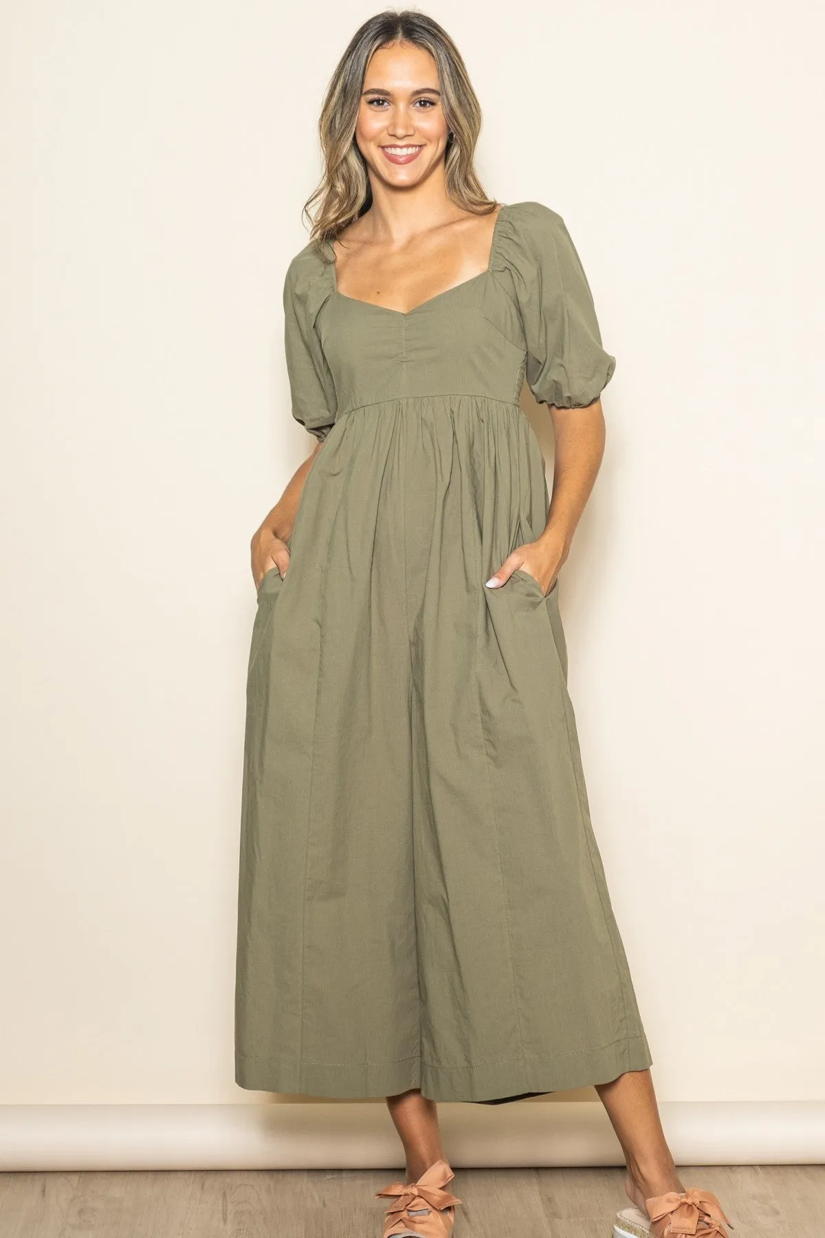 Olive Sweetheart Cropped Wide Leg Jumpsuit sold by Pinkblush