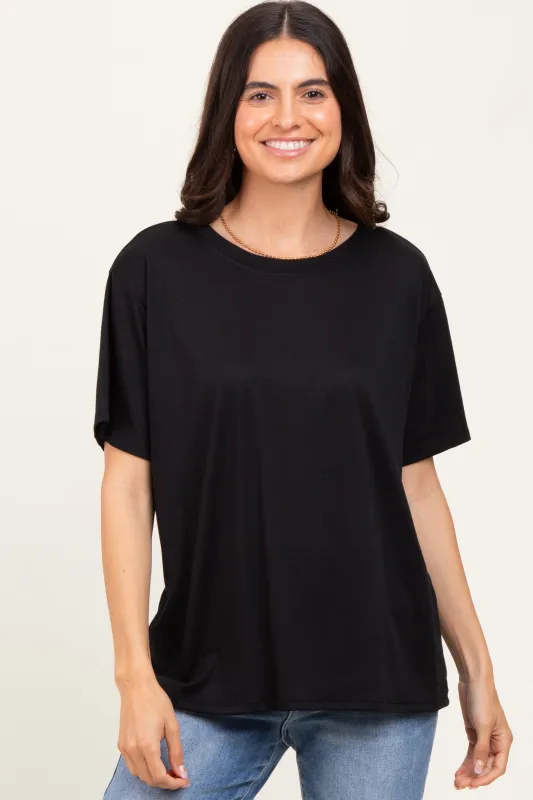 Black Relaxed Fit Short Sleeve Tee sold by Pinkblush