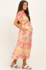 Yellow Mix Textured Floral Gathered V Neck Maternity Dress sold by Pinkblush