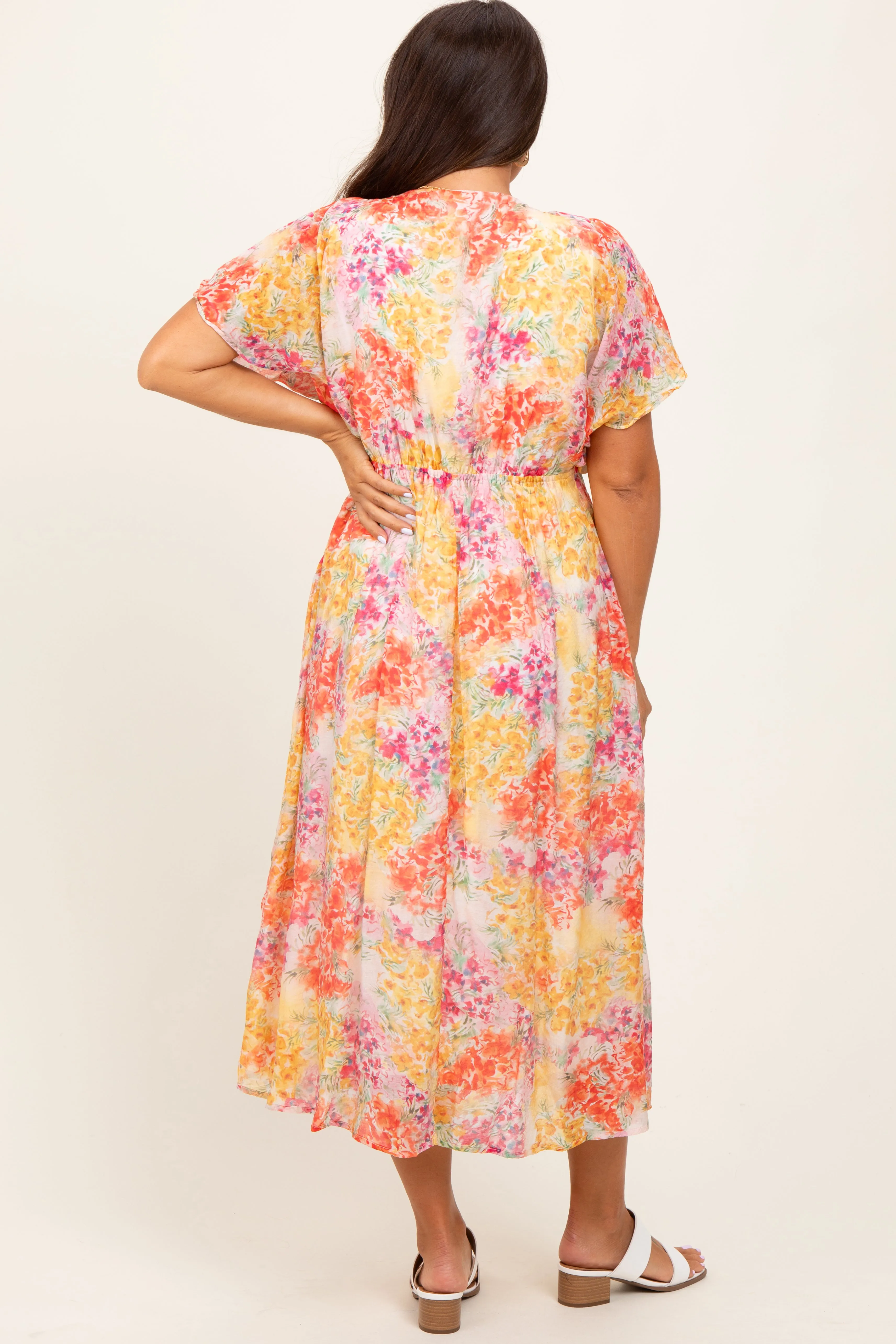 Yellow Mix Textured Floral Gathered V Neck Maternity Dress sold by Pinkblush product image thumbnail 3