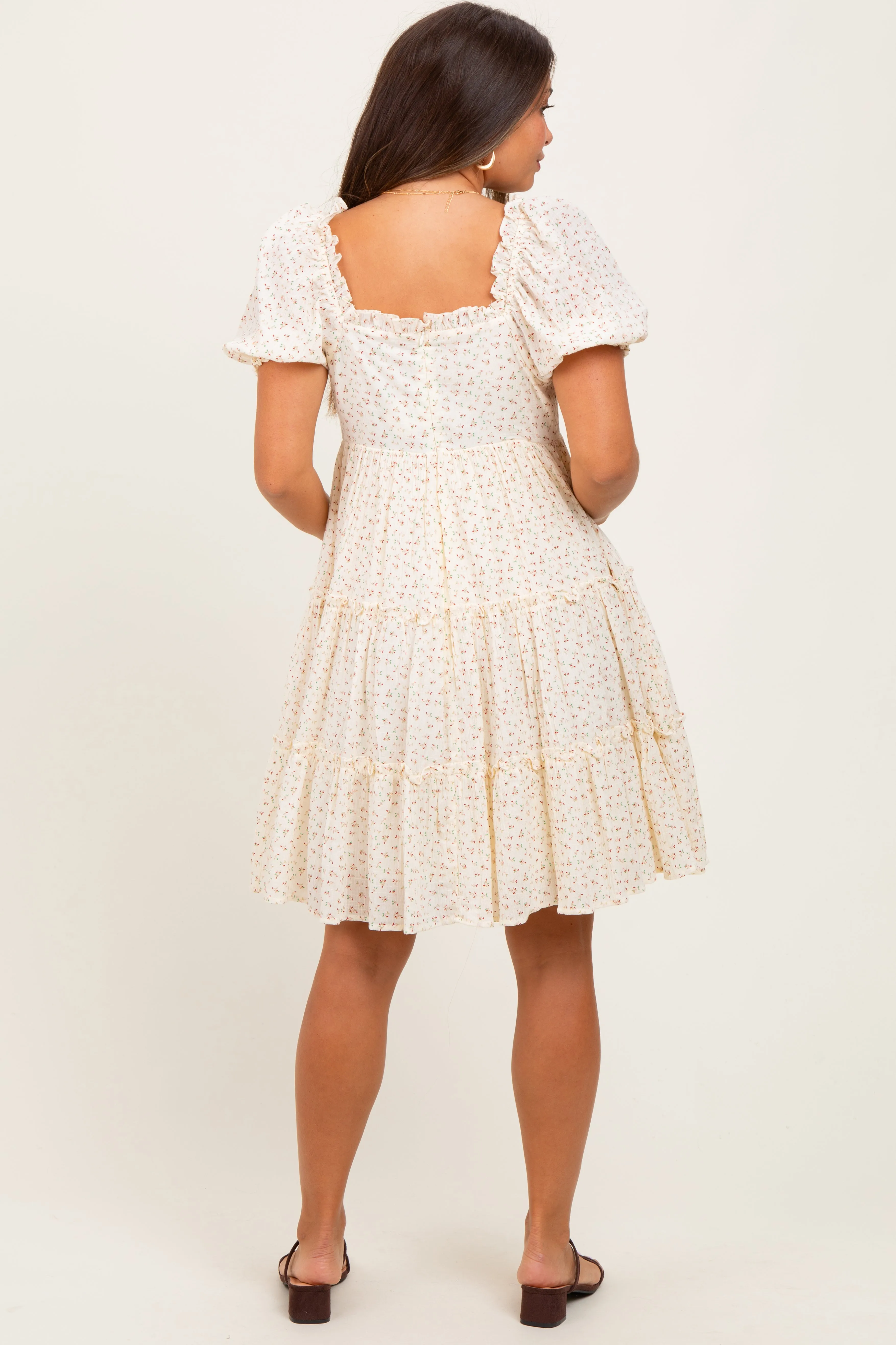 Cream Printed Button Up Ruffle Tiered Maternity Dress sold by Pinkblush product image thumbnail 4