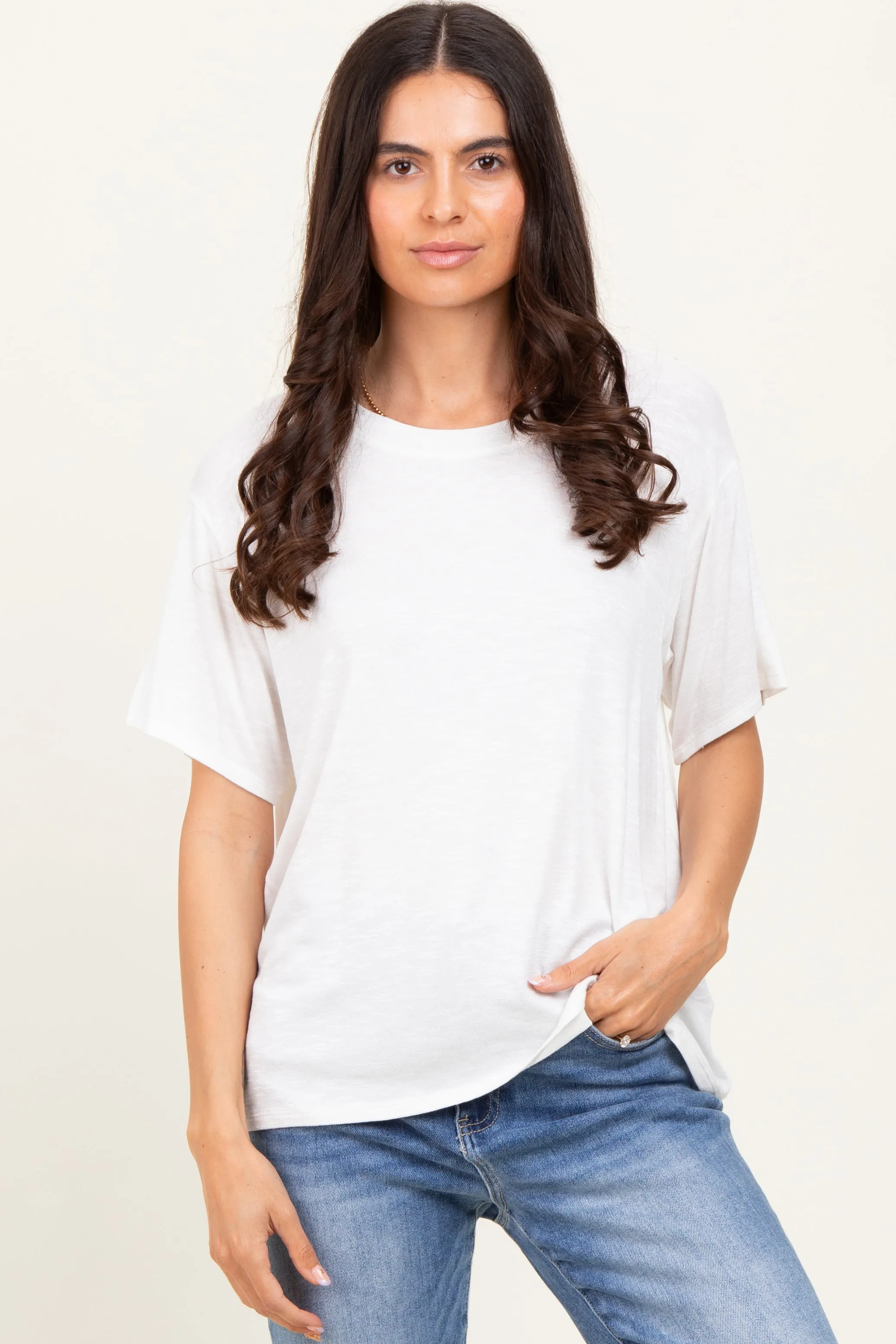 Ivory Relaxed Fit Short Sleeve Tee sold by Pinkblush