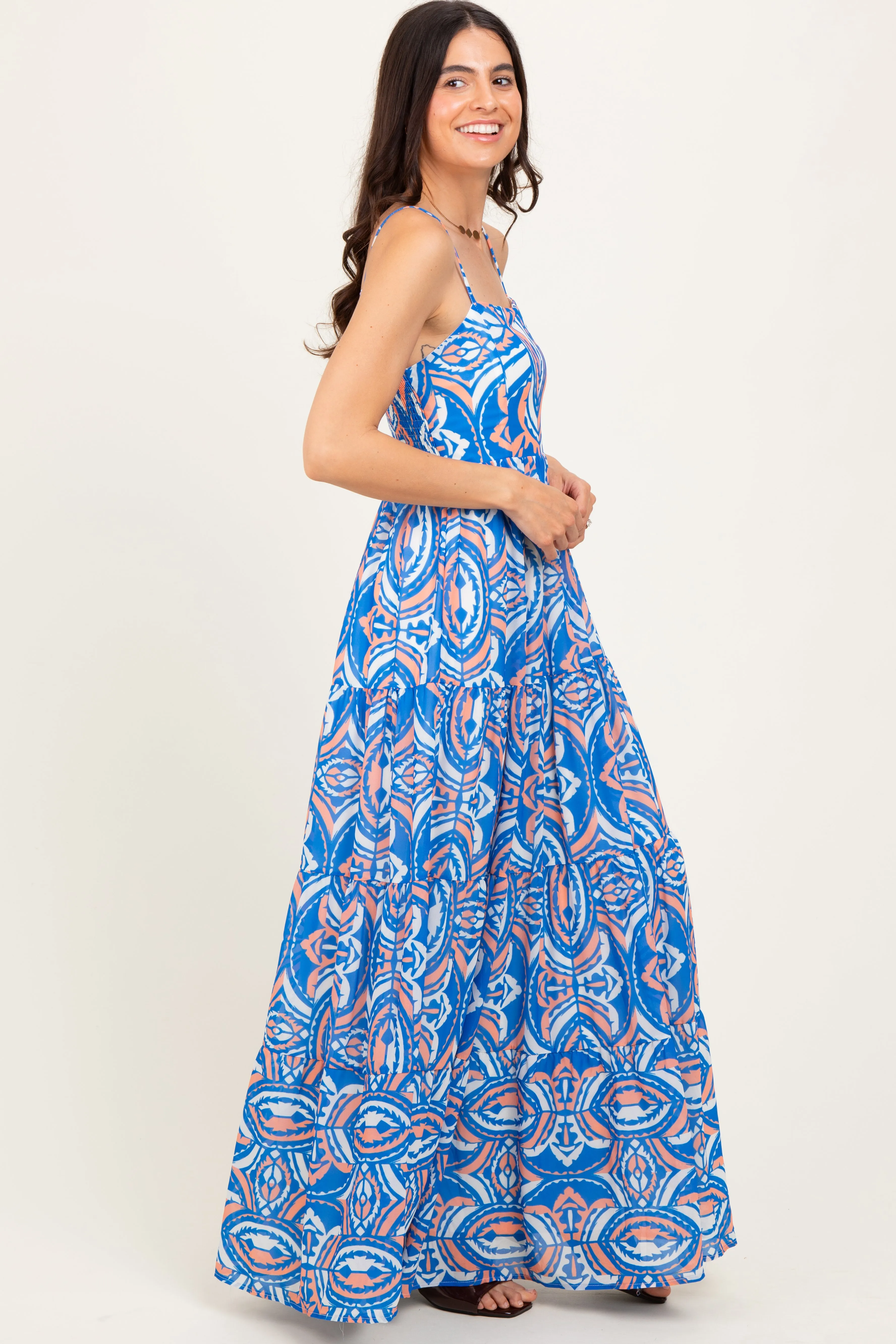 Blue Printed Sleeveless Maxi Dress sold by Pinkblush product image thumbnail 3