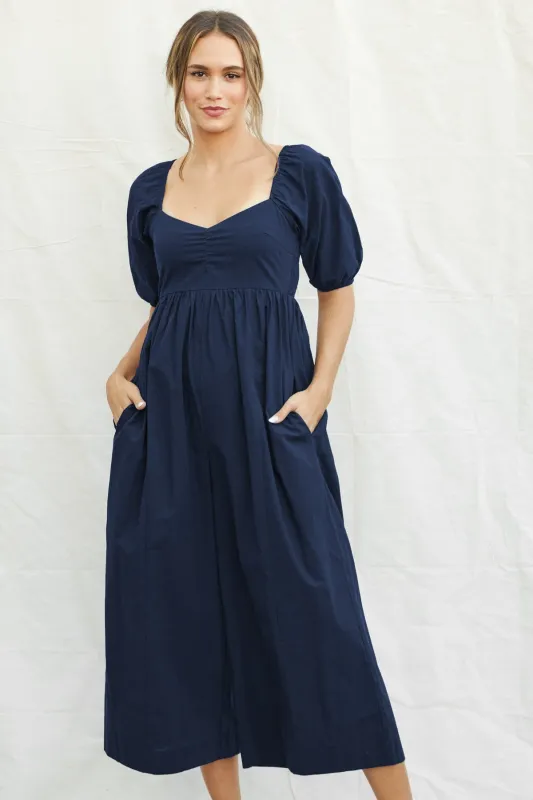 Navy Sweetheart Cropped Wide Leg Jumpsuit sold by Pinkblush